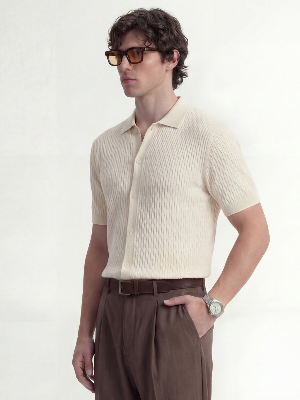 Highlander Men Off White Self Design Relaxed Fit Casual Shirt - Off White - Image 4