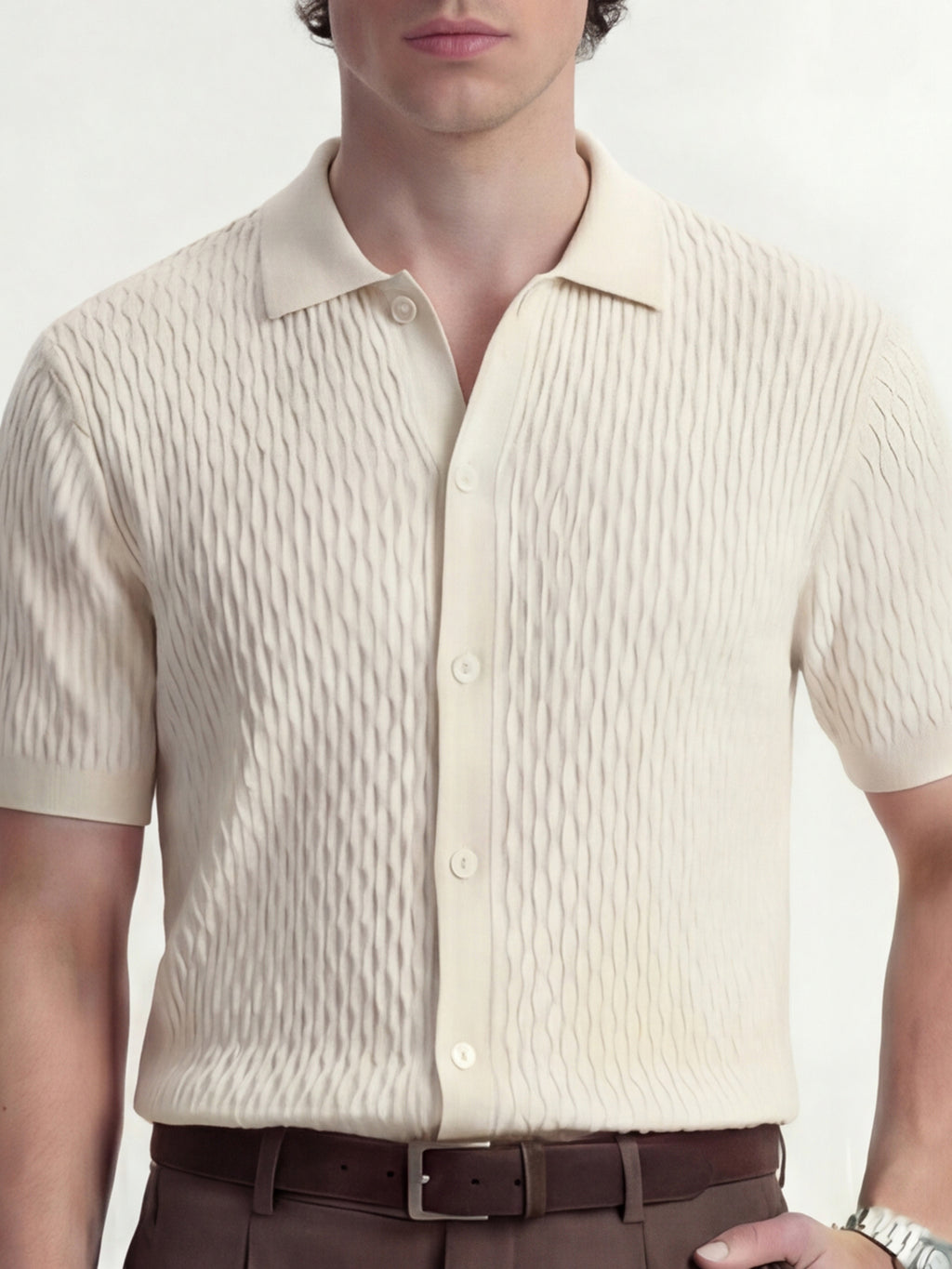 Highlander Men Off White Self Design Relaxed Fit Casual Shirt - Off White - Image 5