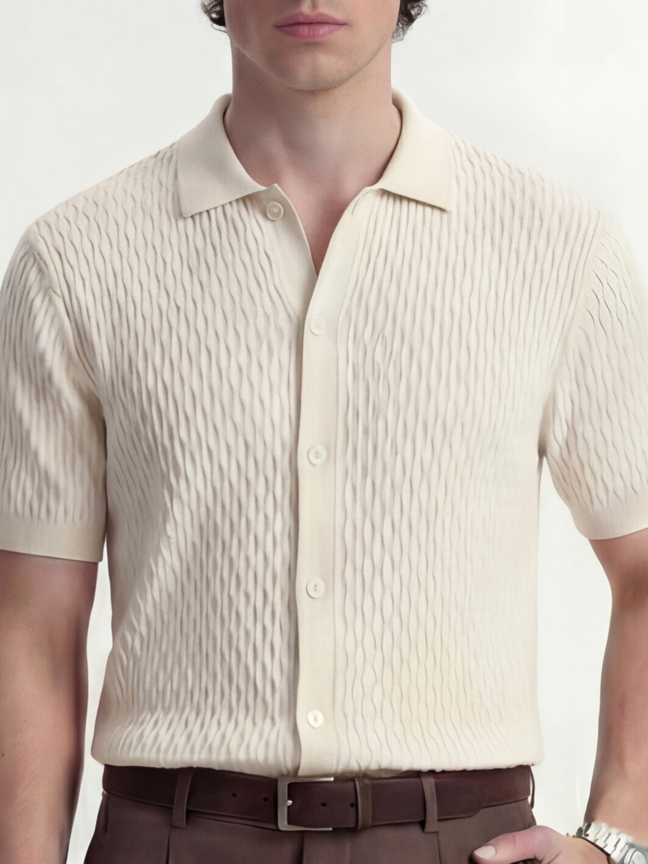 Highlander Men Off White Self Design Relaxed Fit Casual Shirt - Off White - Image 5