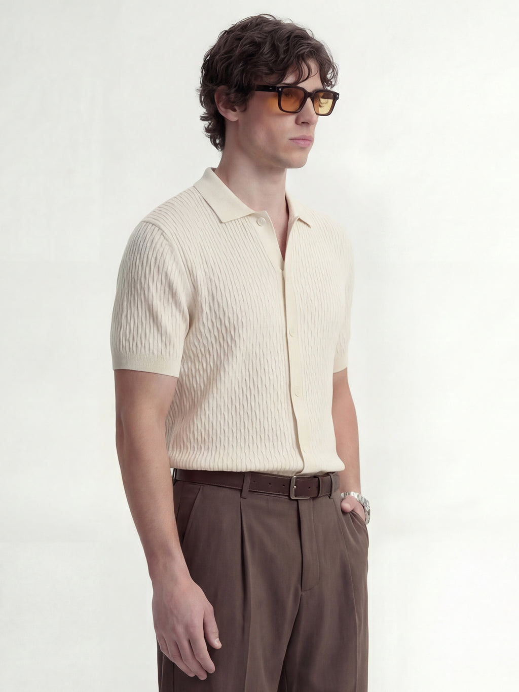 Highlander Men Off White Self Design Relaxed Fit Casual Shirt - Off White - Image 6