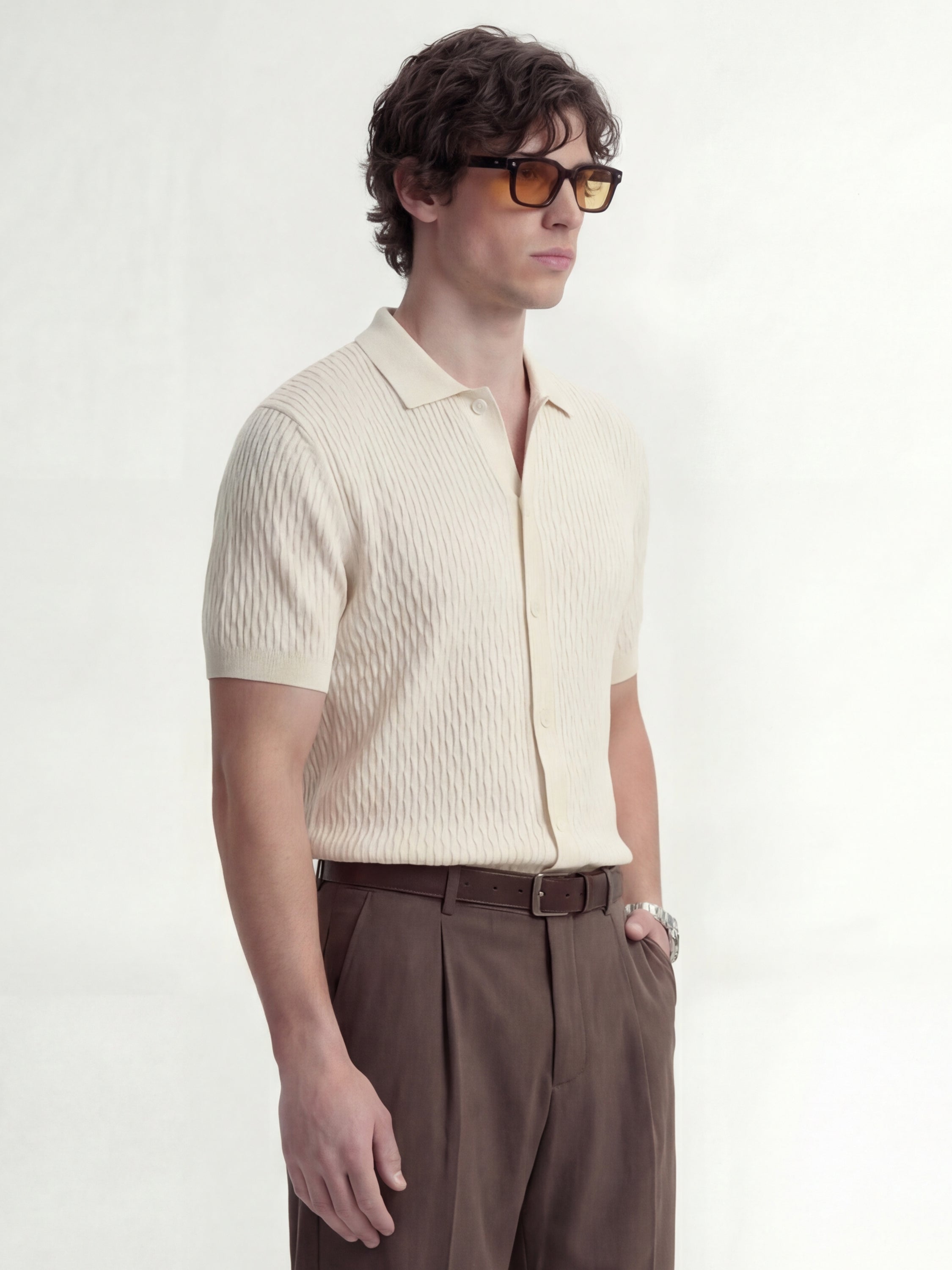 Highlander Men Off White Self Design Relaxed Fit Casual Shirt - Off White - Image 6