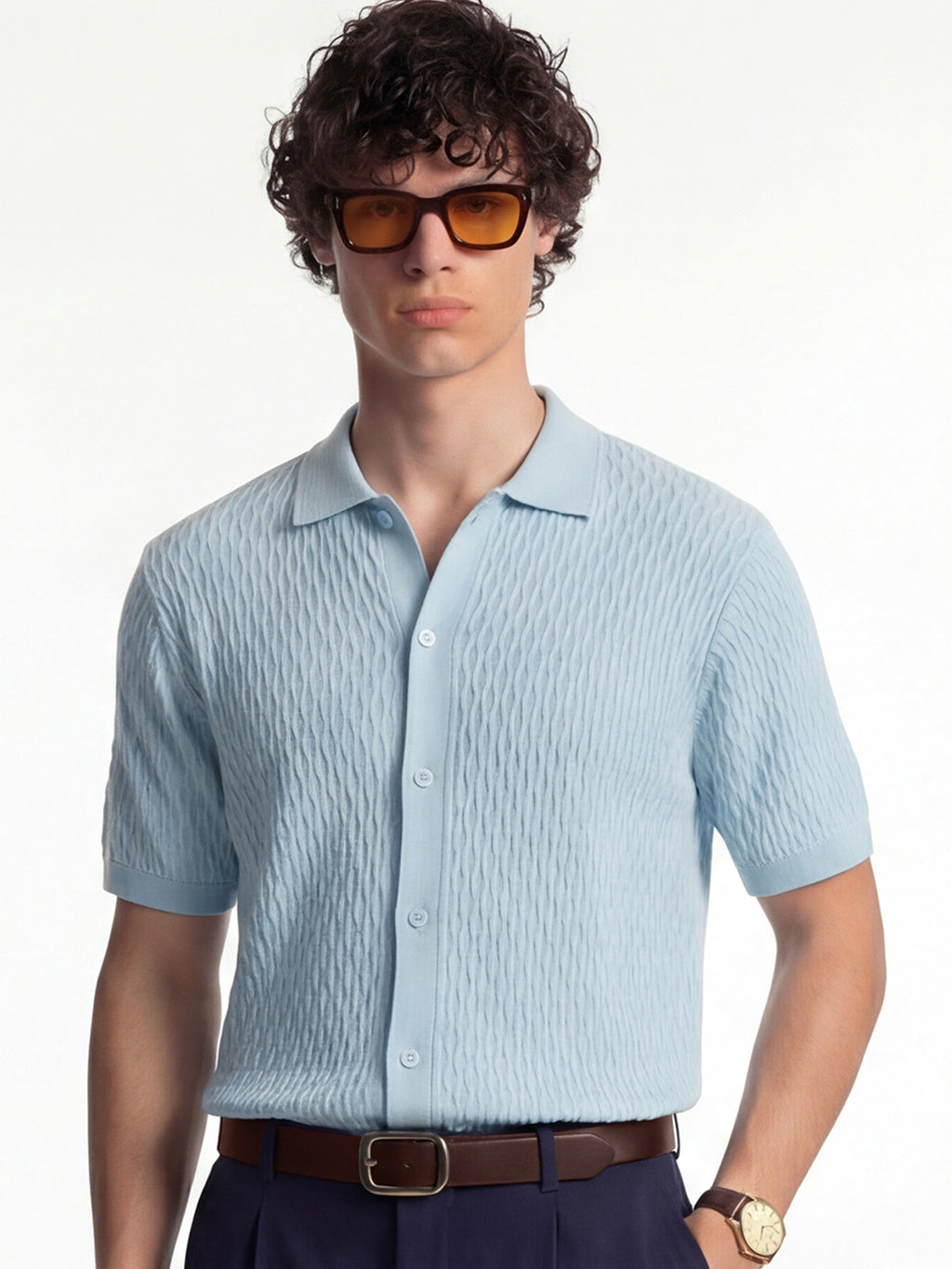 Highlander Men Blue Self Design Relaxed Fit Casual Shirt - Blue - Image 1