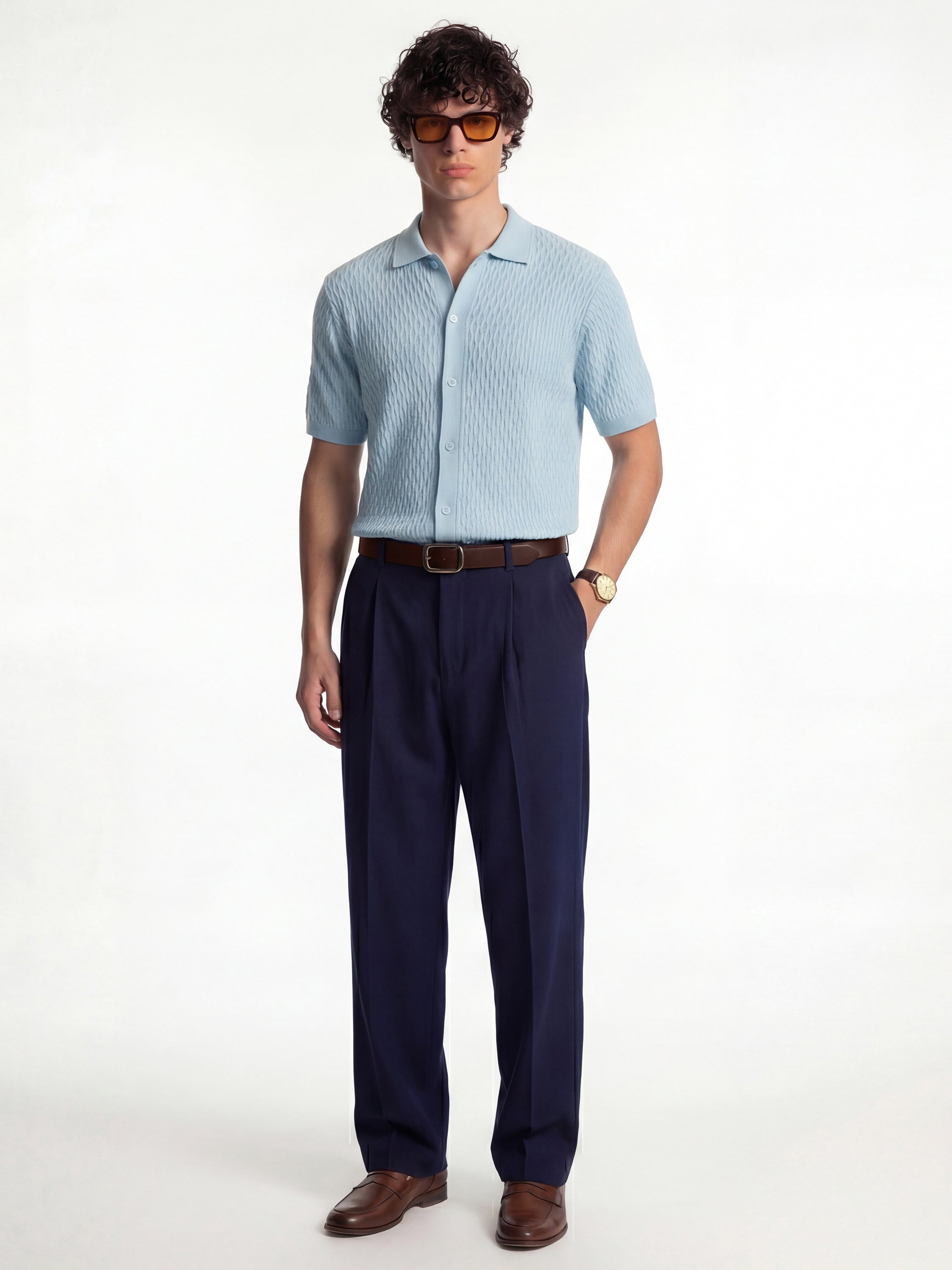Highlander Men Blue Self Design Relaxed Fit Casual Shirt - Blue - Image 2