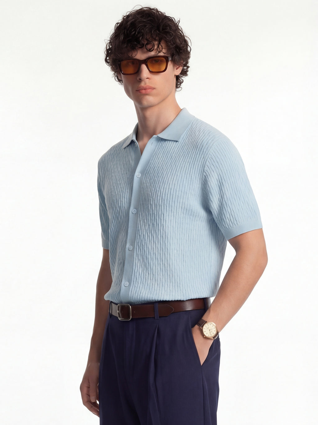 Highlander Men Blue Self Design Relaxed Fit Casual Shirt - Blue - Image 4