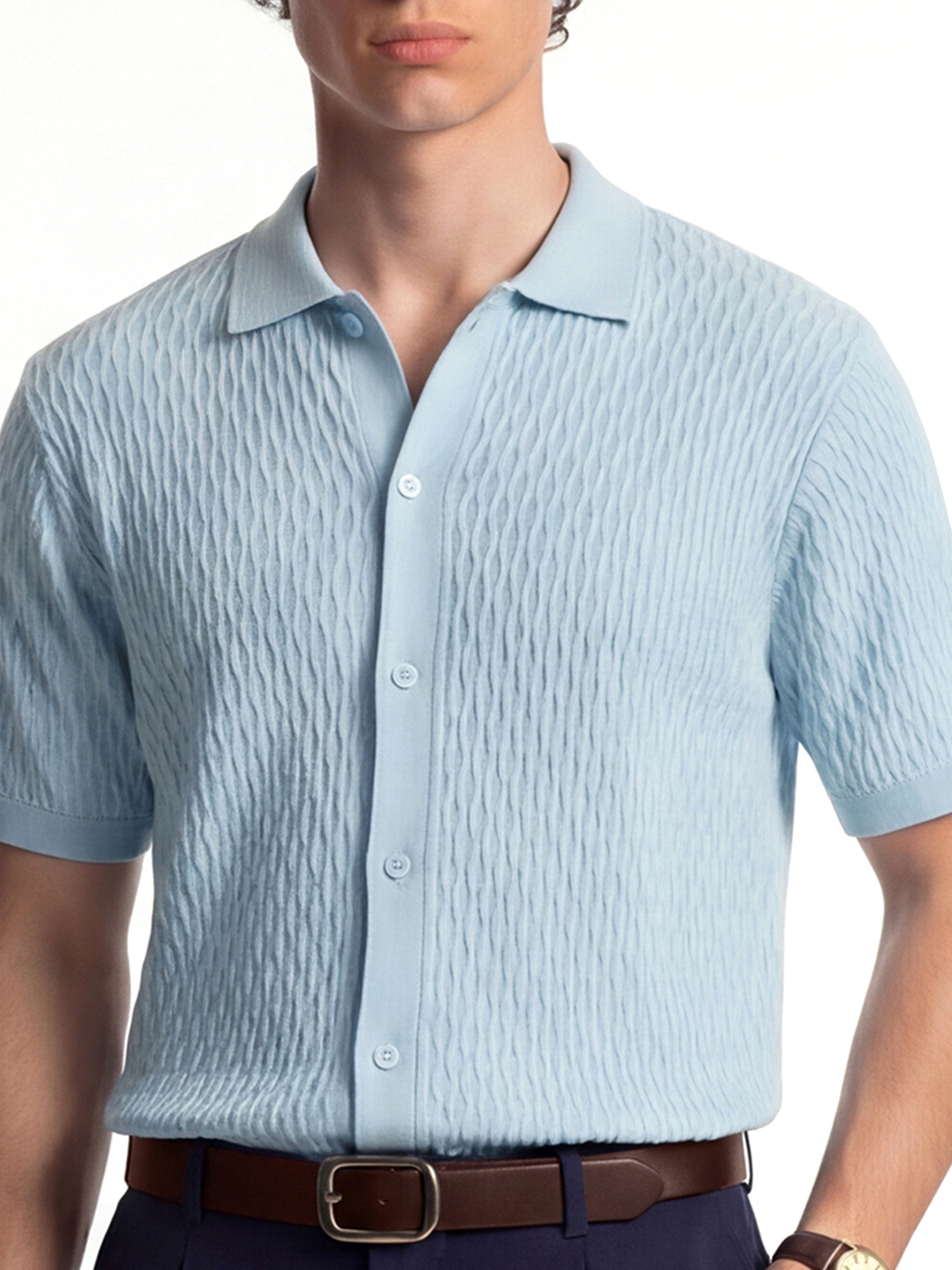 Highlander Men Blue Self Design Relaxed Fit Casual Shirt - Blue - Image 5
