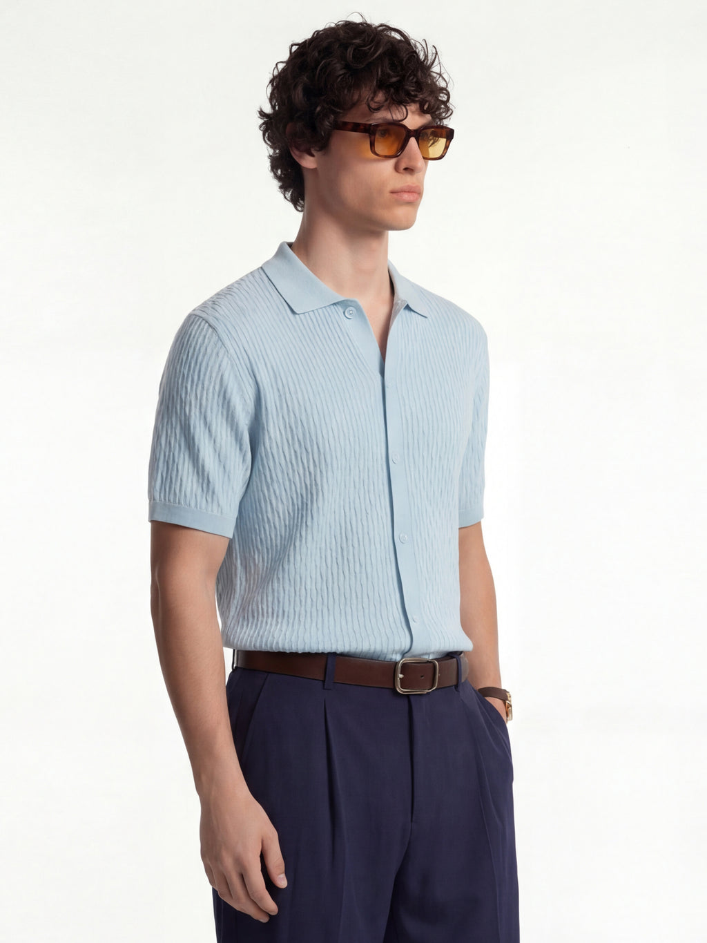 Highlander Men Blue Self Design Relaxed Fit Casual Shirt - Blue - Image 6
