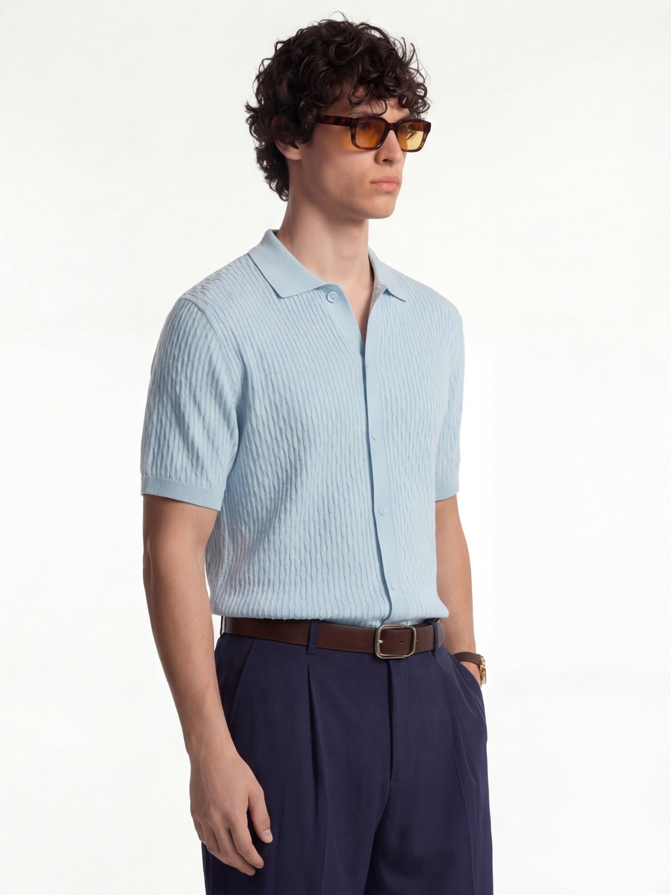 Highlander Men Blue Self Design Relaxed Fit Casual Shirt - Blue - Image 6