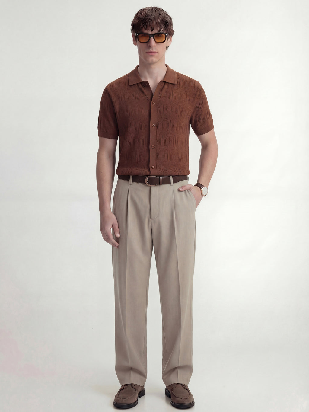 Highlander Men Brown Self Design Relaxed Fit Casual Shirt - Brown - Image 2