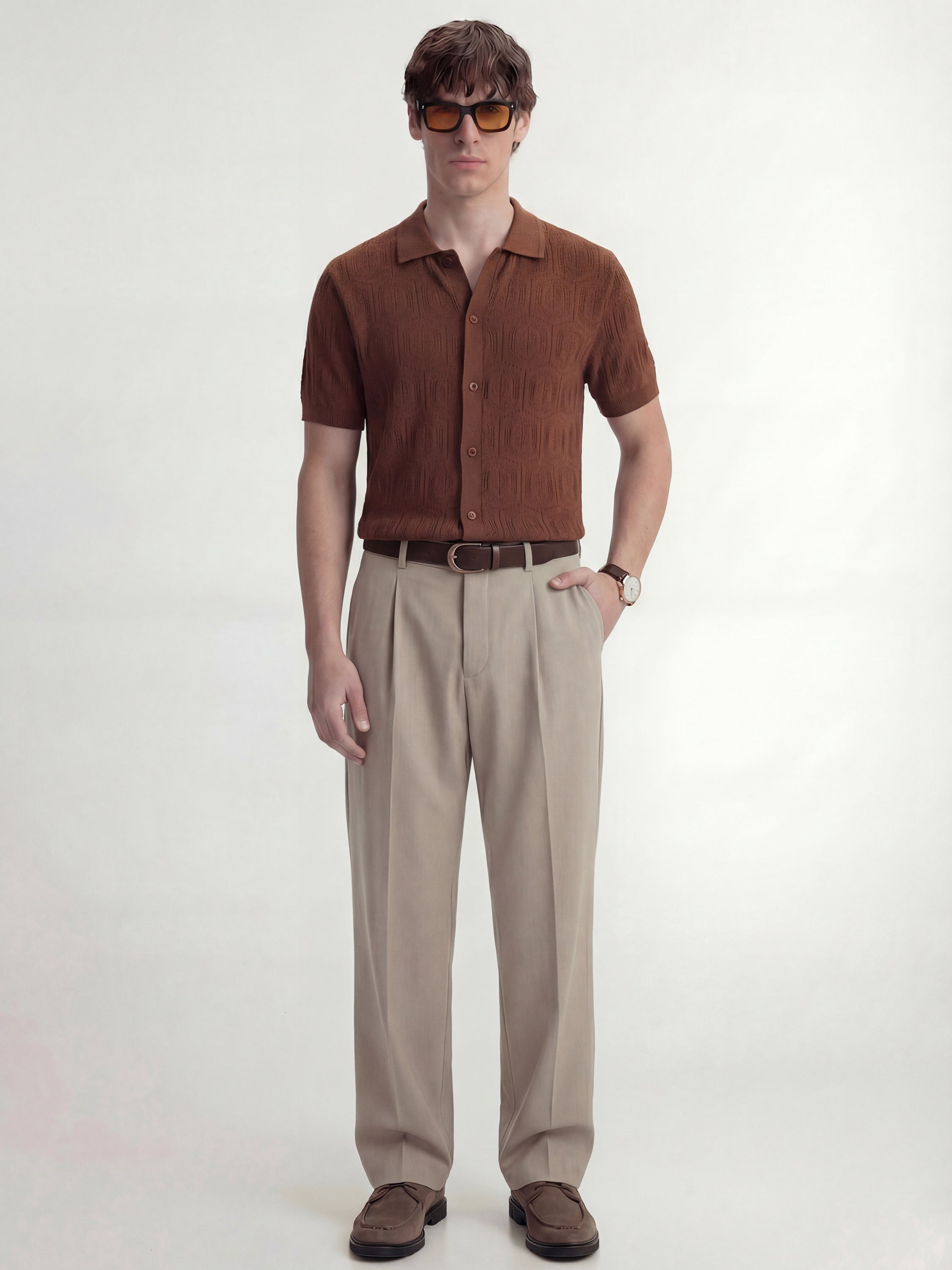 Highlander Men Brown Self Design Relaxed Fit Casual Shirt - Brown - Image 2