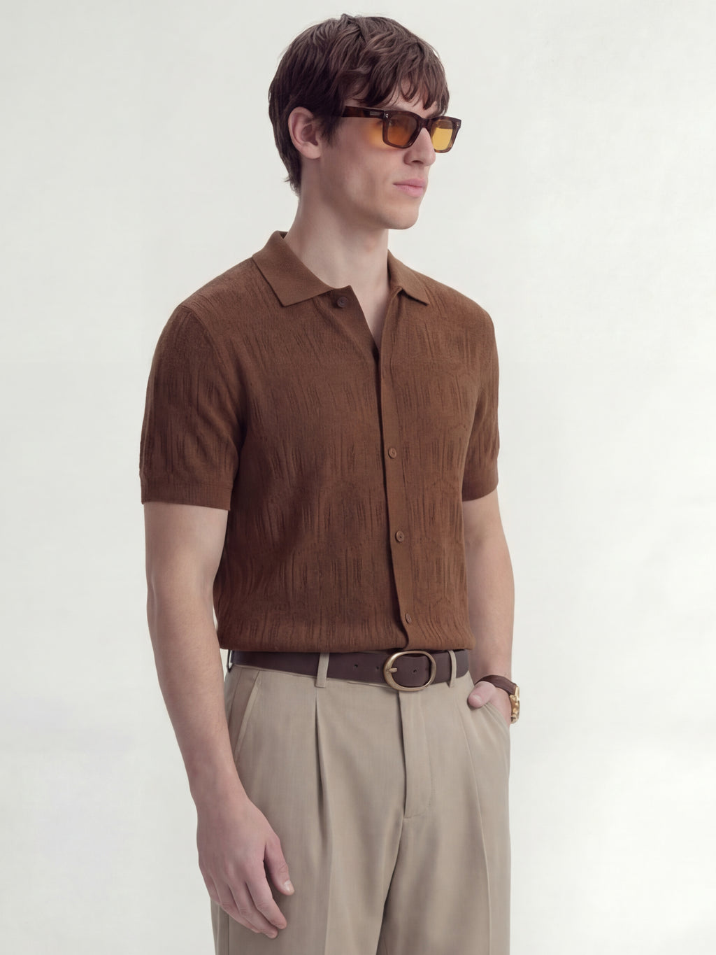 Highlander Men Brown Self Design Relaxed Fit Casual Shirt - Brown - Image 6