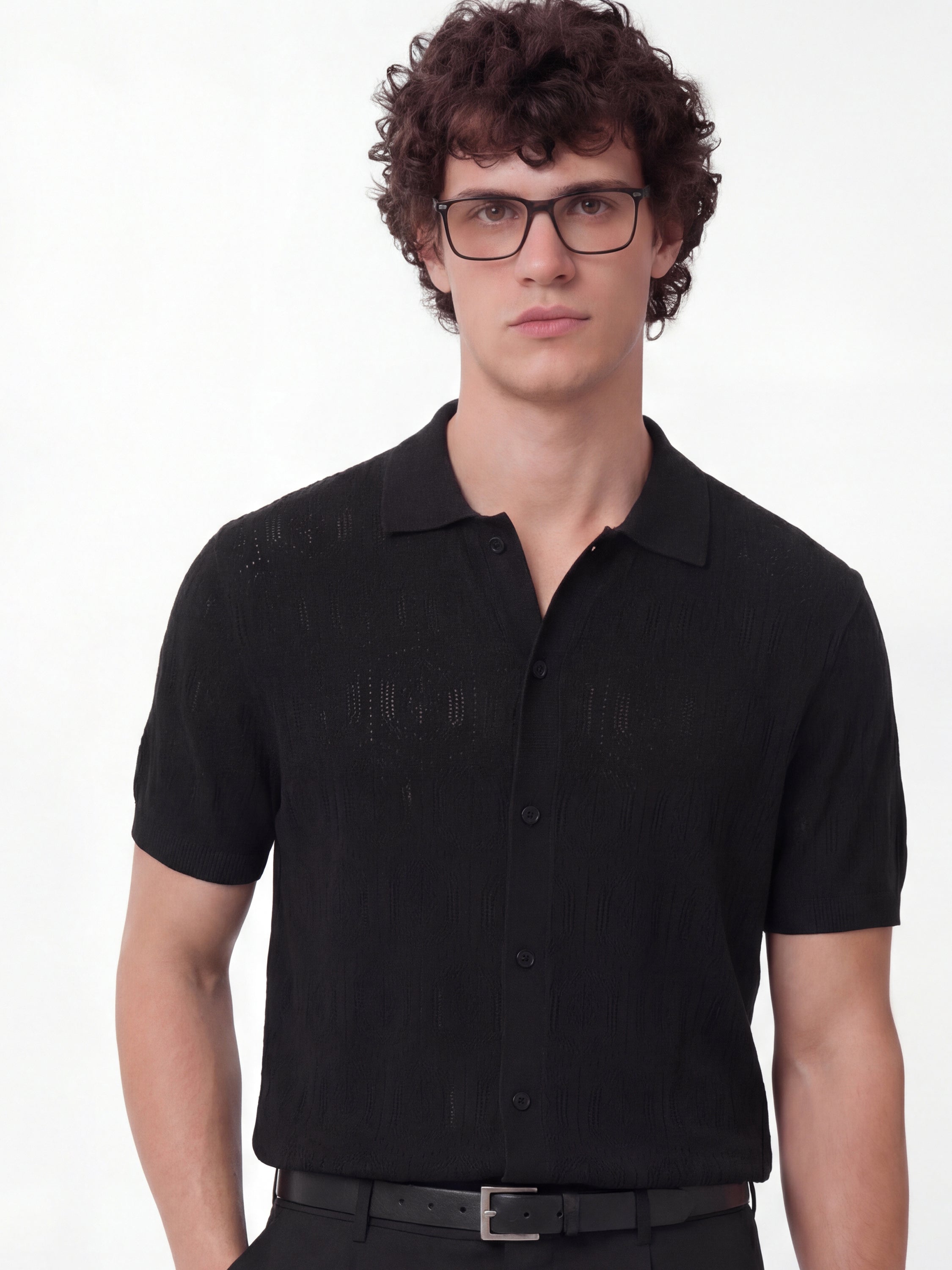 Highlander Men Black Self Design Relaxed Fit Casual Shirt - Black - Image 1