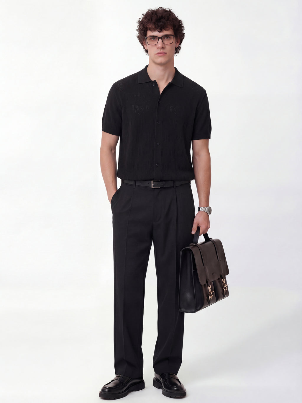 Highlander Men Black Self Design Relaxed Fit Casual Shirt - Black - Image 2