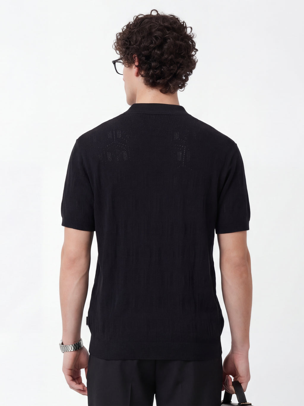 Highlander Men Black Self Design Relaxed Fit Casual Shirt - Black - Image 3