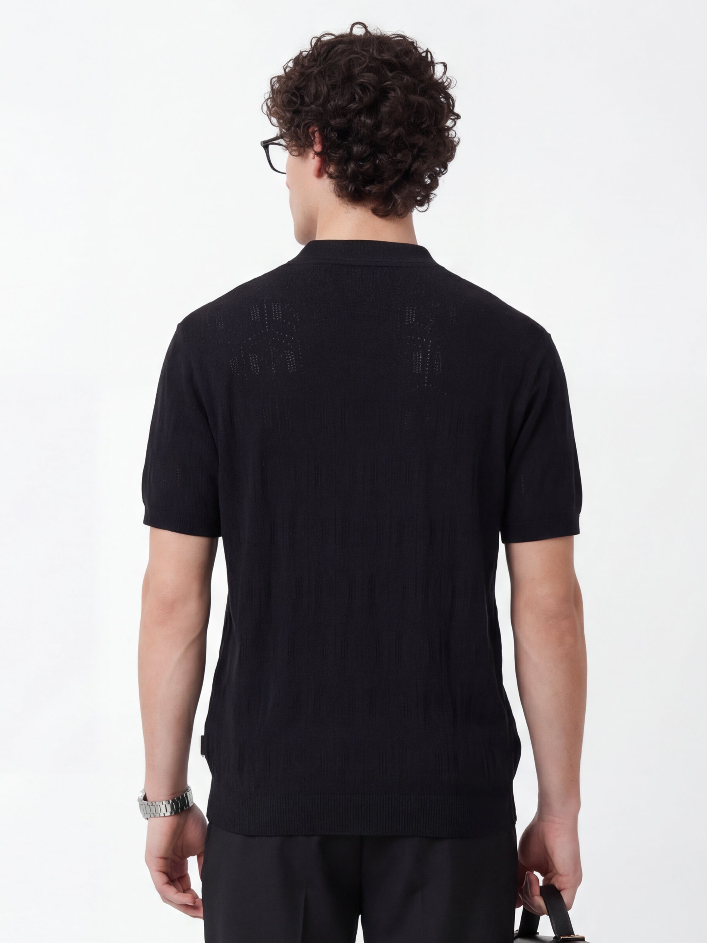 Highlander Men Black Self Design Relaxed Fit Casual Shirt - Black - Image 3