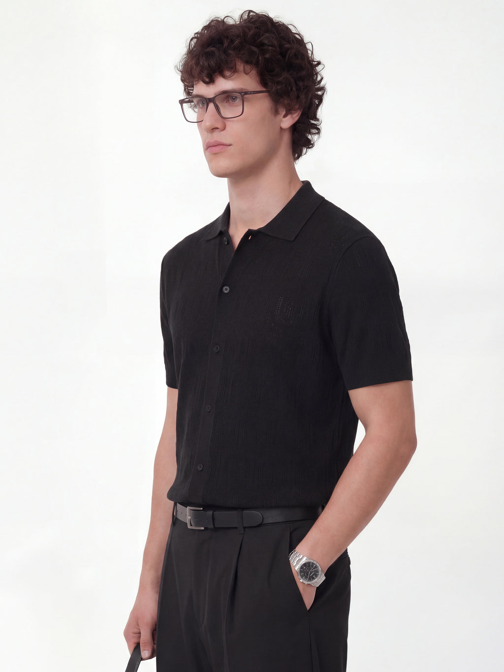 Highlander Men Black Self Design Relaxed Fit Casual Shirt - Black - Image 4
