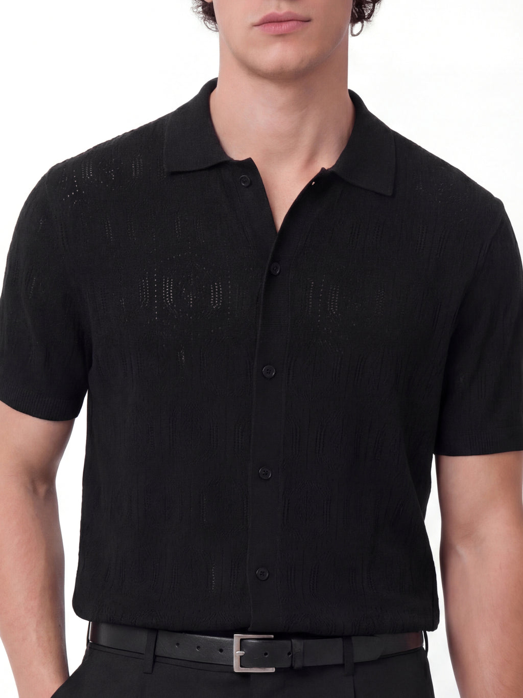 Highlander Men Black Self Design Relaxed Fit Casual Shirt - Black - Image 5