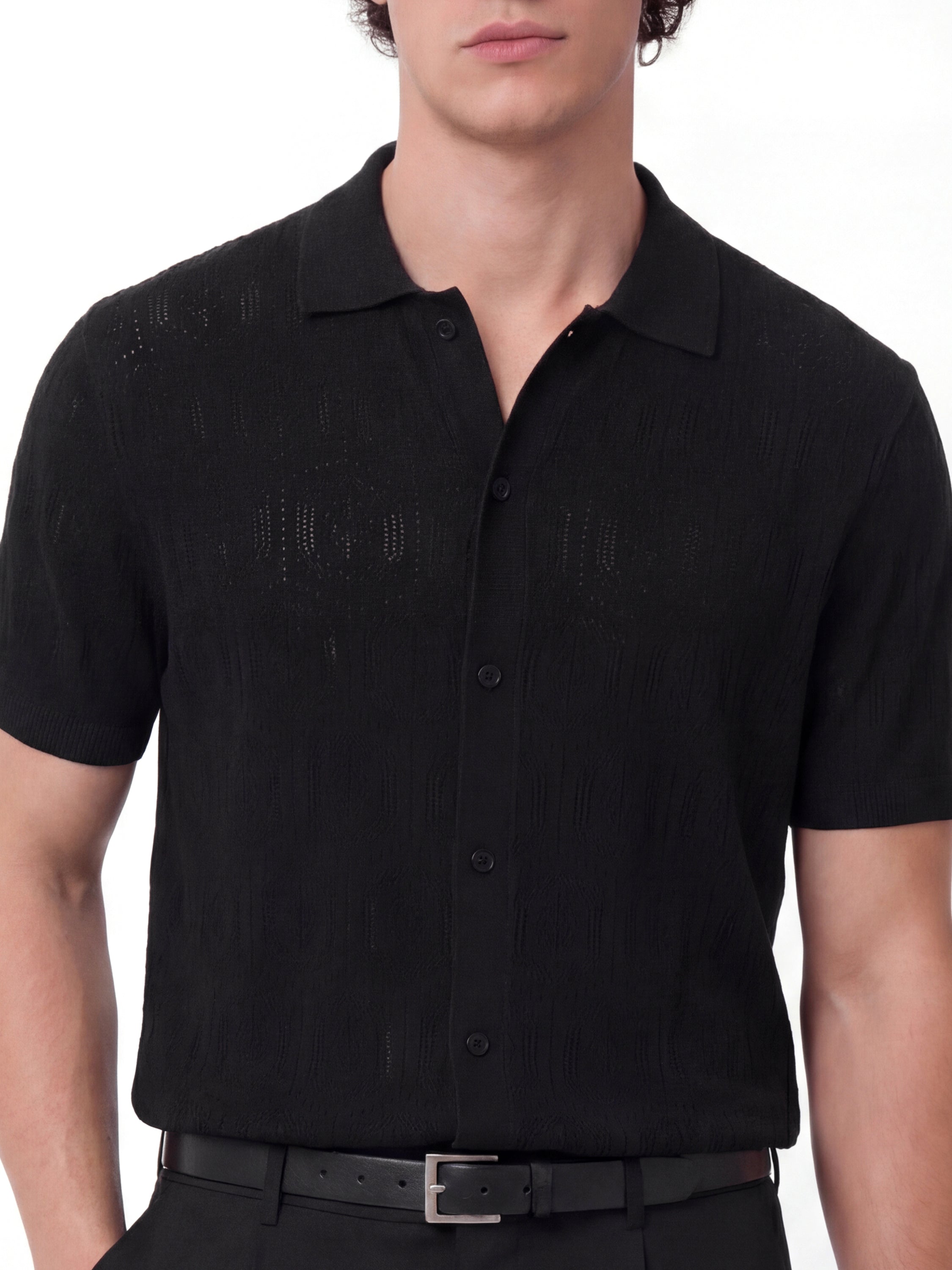 Highlander Men Black Self Design Relaxed Fit Casual Shirt - Black - Image 5