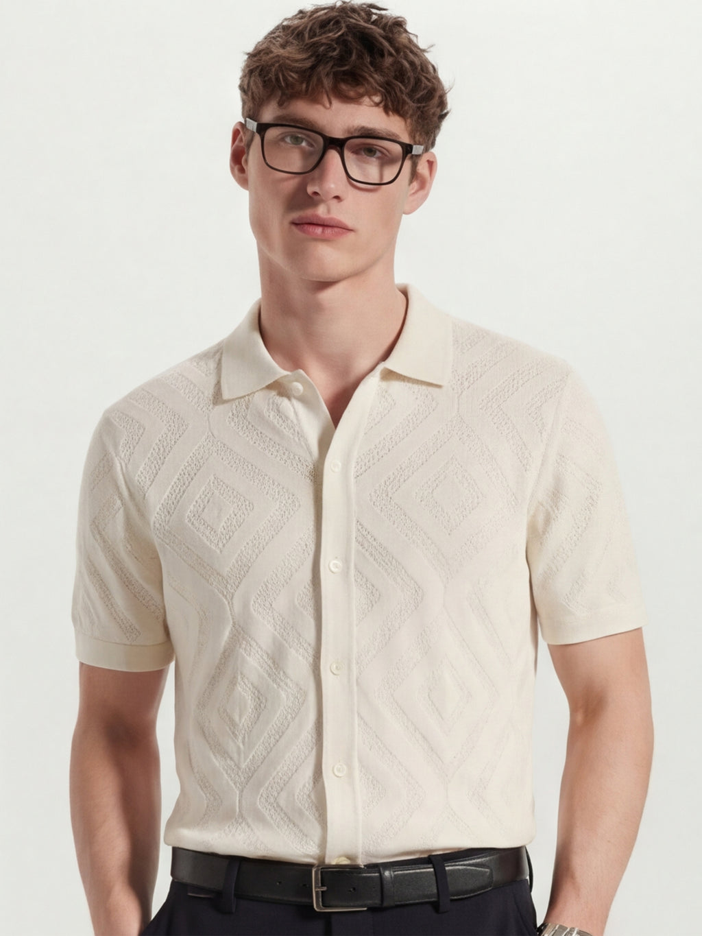 Highlander Men White Self Design Relaxed Fit Casual Shirt - White - Image 1