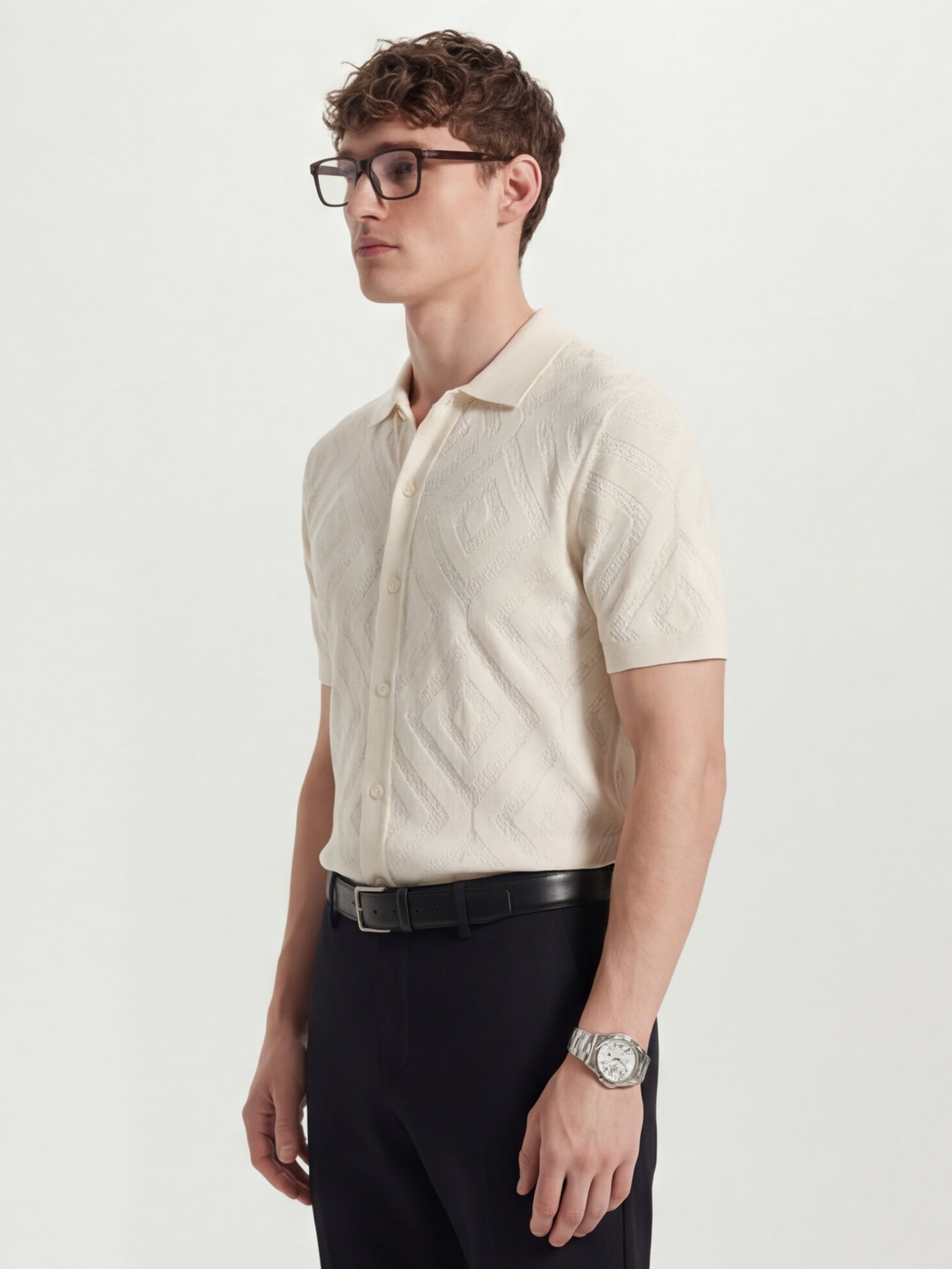 Highlander Men White Self Design Relaxed Fit Casual Shirt - White - Image 4