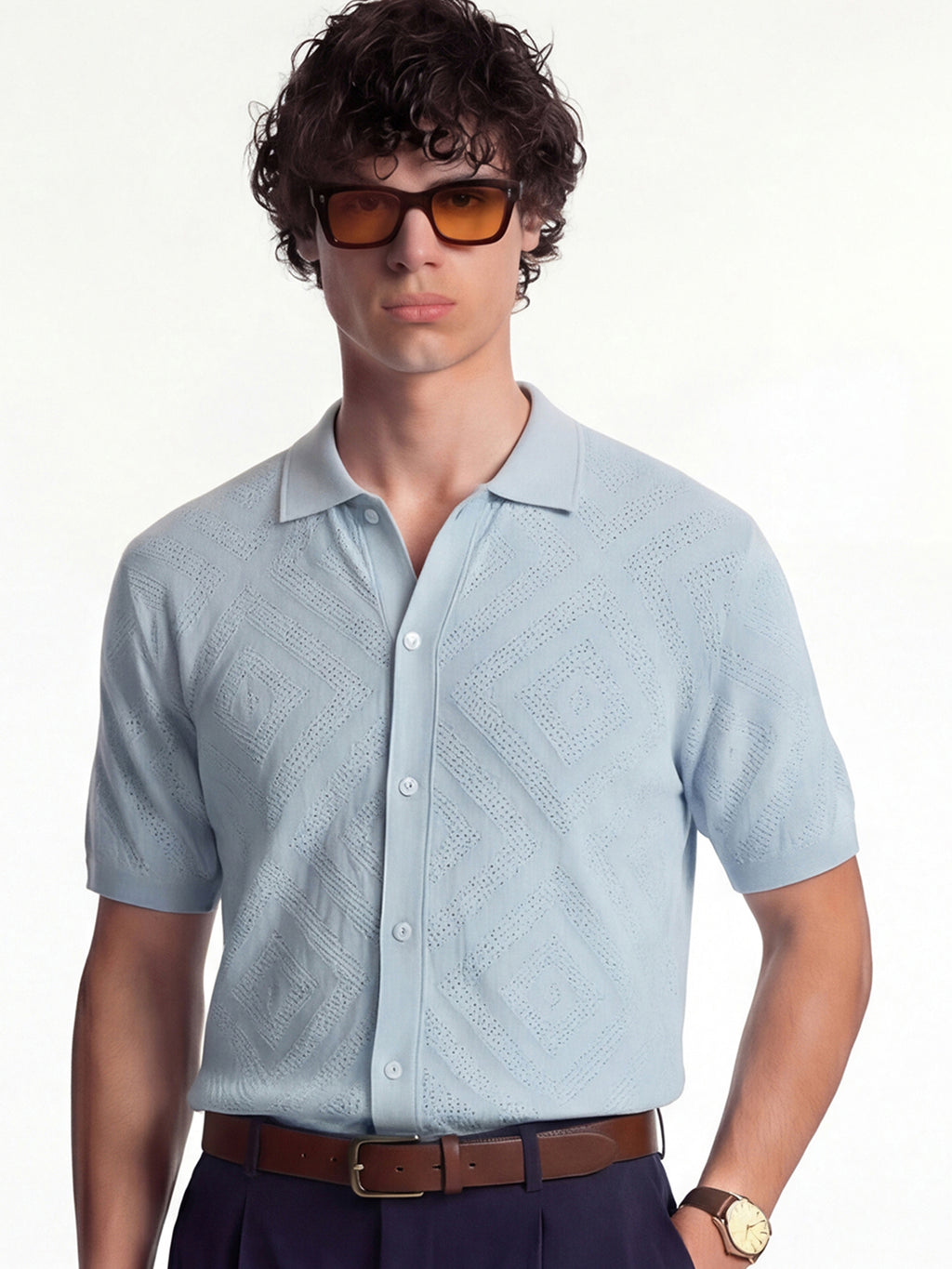 Highlander Men Blue Self Design Relaxed Fit Casual Shirt - Blue - Image 1