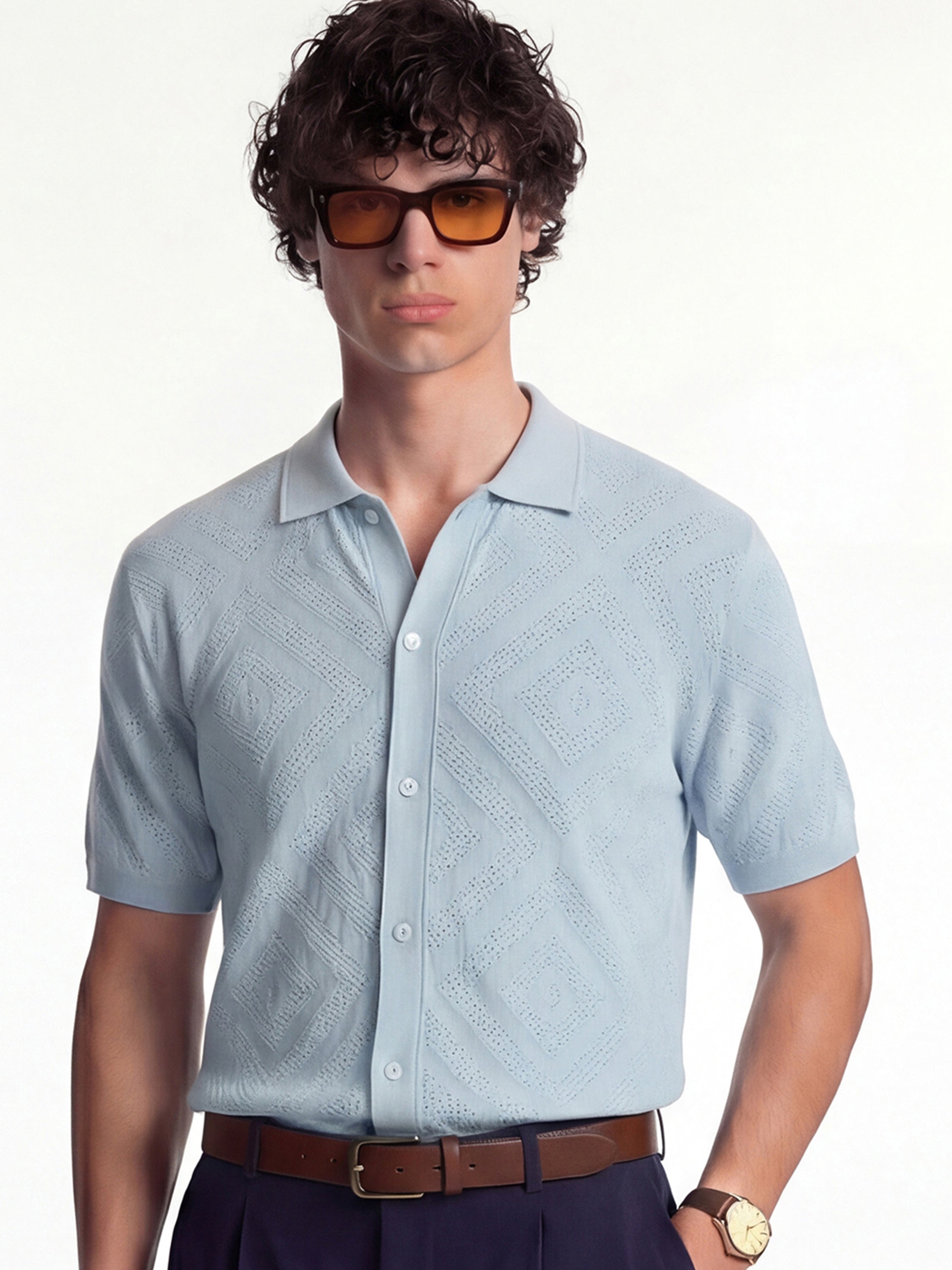 Highlander Men Blue Self Design Relaxed Fit Casual Shirt - Blue - Image 1