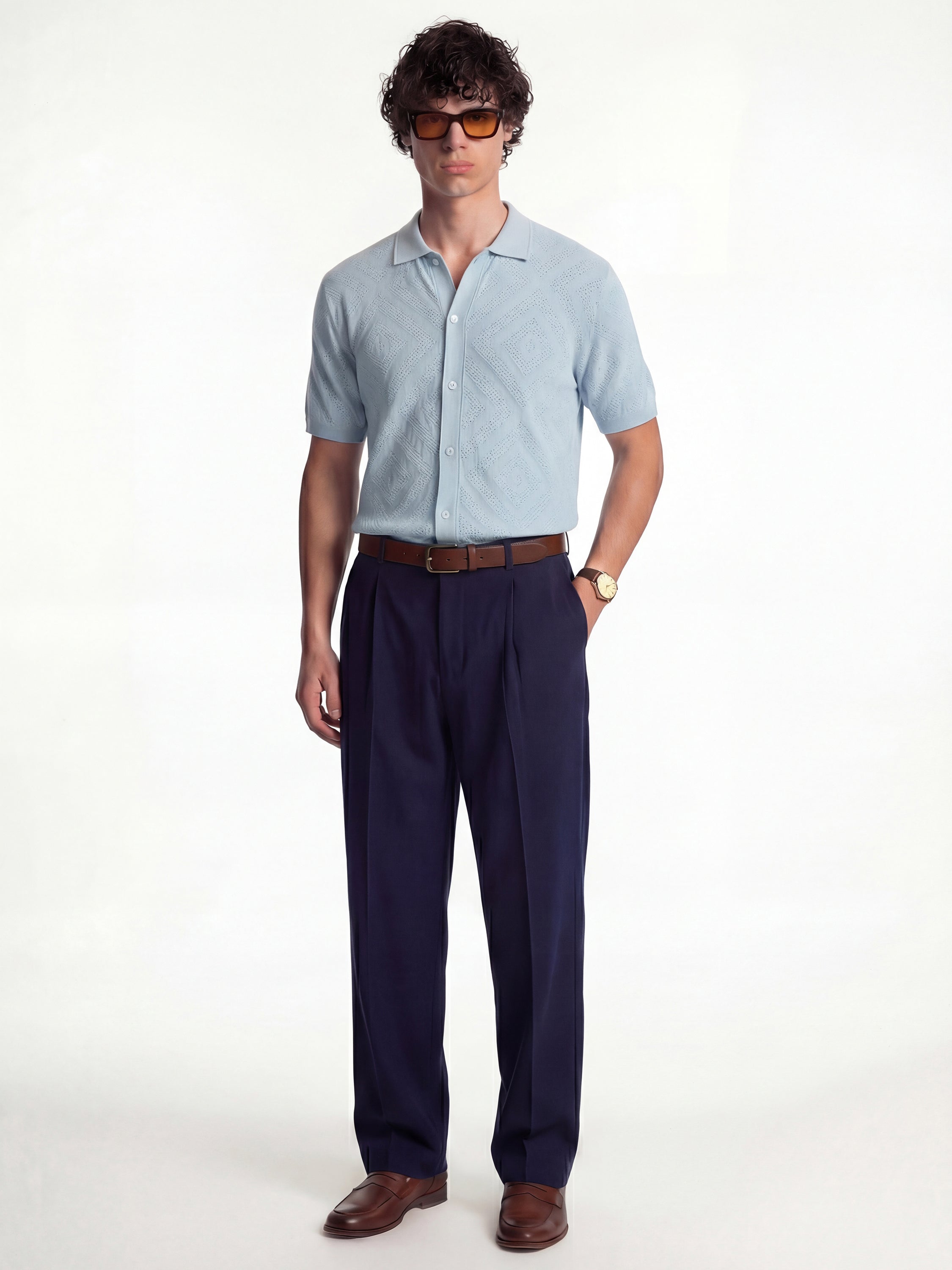 Highlander Men Blue Self Design Relaxed Fit Casual Shirt - Blue - Image 2