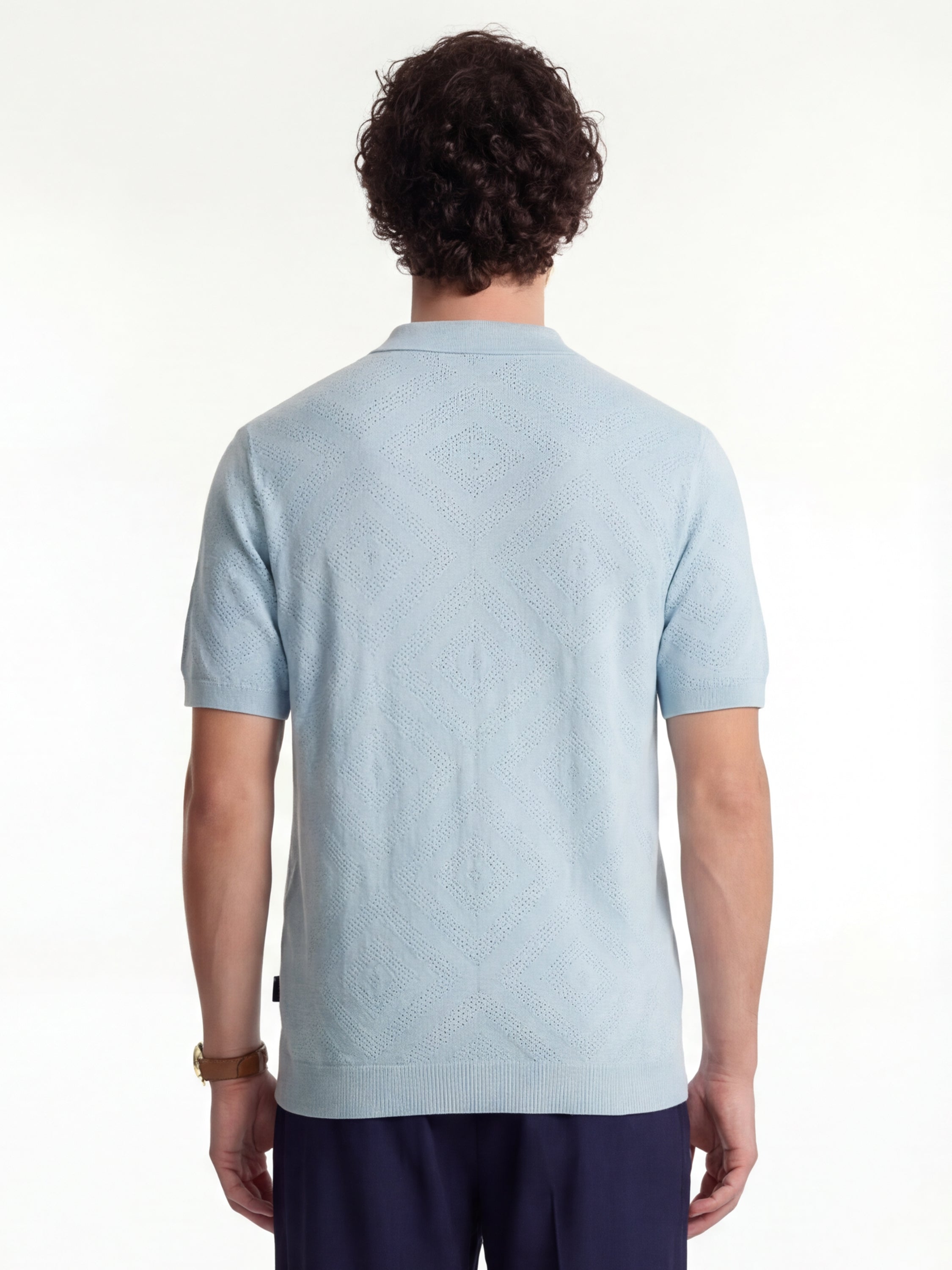 Highlander Men Blue Self Design Relaxed Fit Casual Shirt - Blue - Image 3