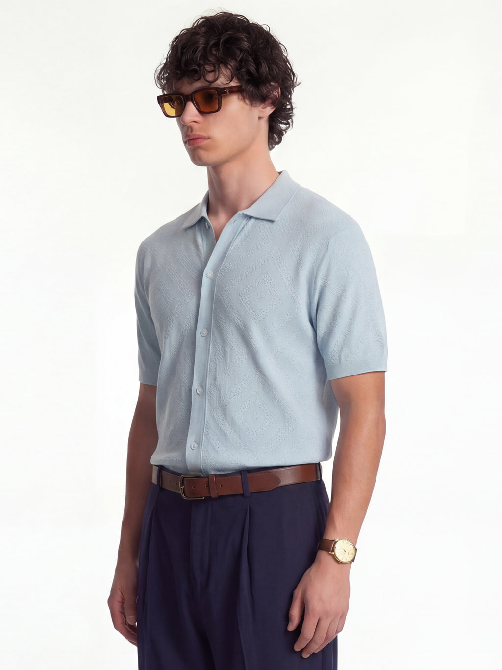 Highlander Men Blue Self Design Relaxed Fit Casual Shirt - Blue - Image 4