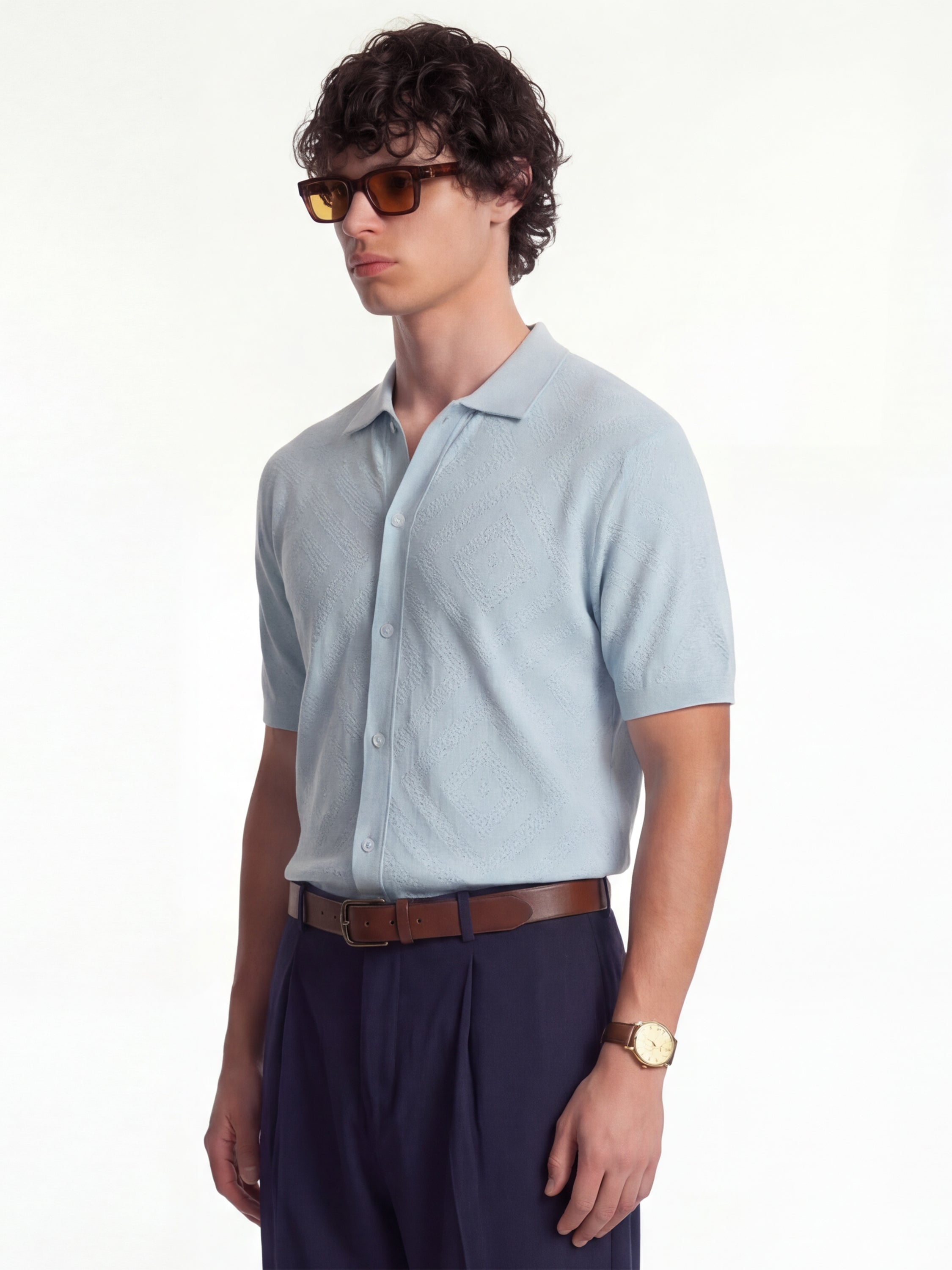 Highlander Men Blue Self Design Relaxed Fit Casual Shirt - Blue - Image 4