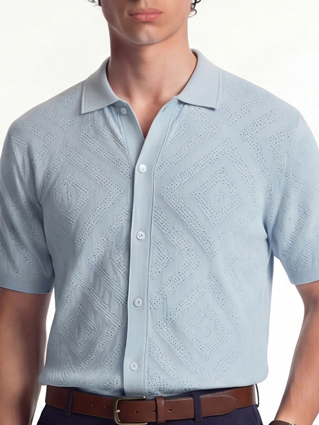 Highlander Men Blue Self Design Relaxed Fit Casual Shirt - Blue - Image 5