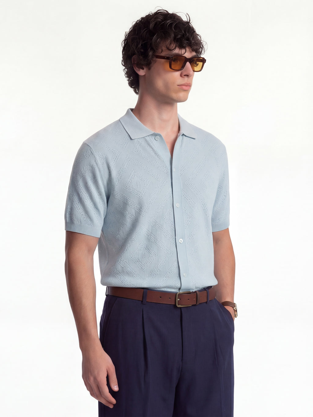Highlander Men Blue Self Design Relaxed Fit Casual Shirt - Blue - Image 6