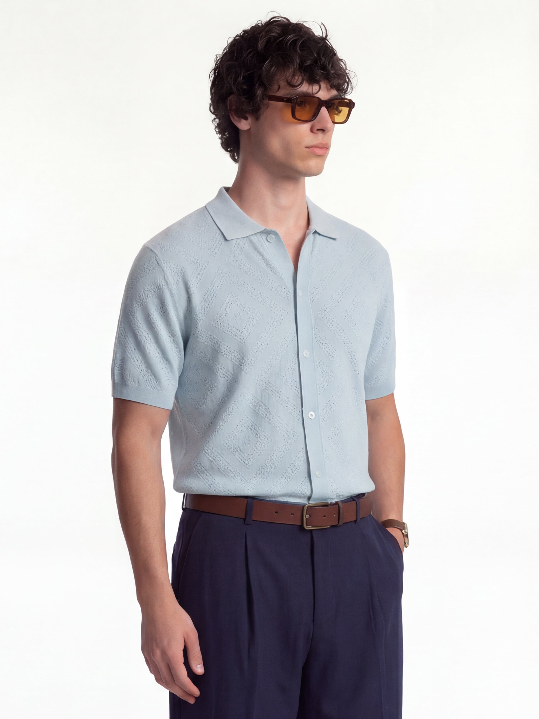 Highlander Men Blue Self Design Relaxed Fit Casual Shirt - Blue - Image 6
