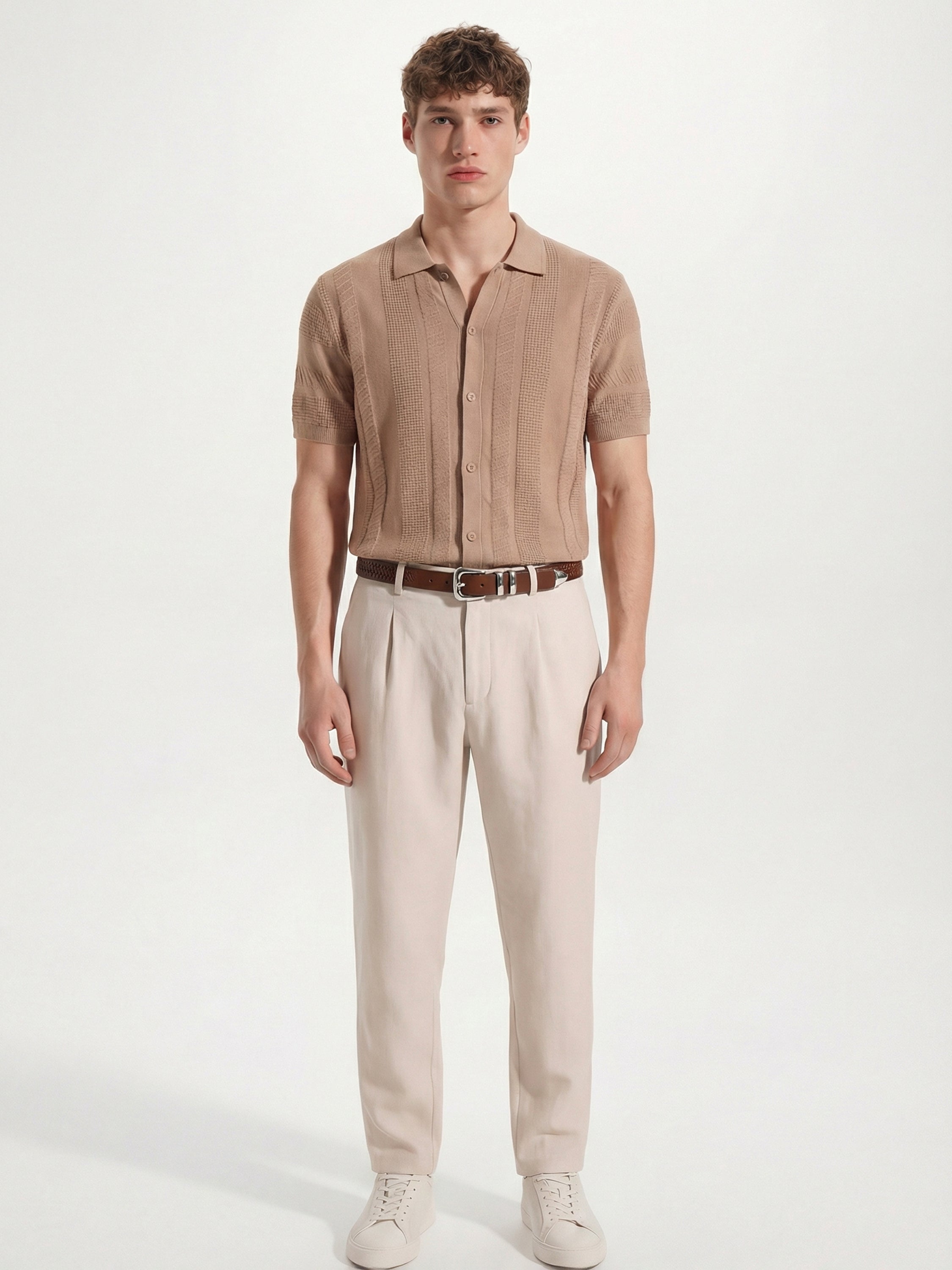 Highlander Men Tan Self Design Relaxed Fit Casual Shirt - Tan - Image 2
