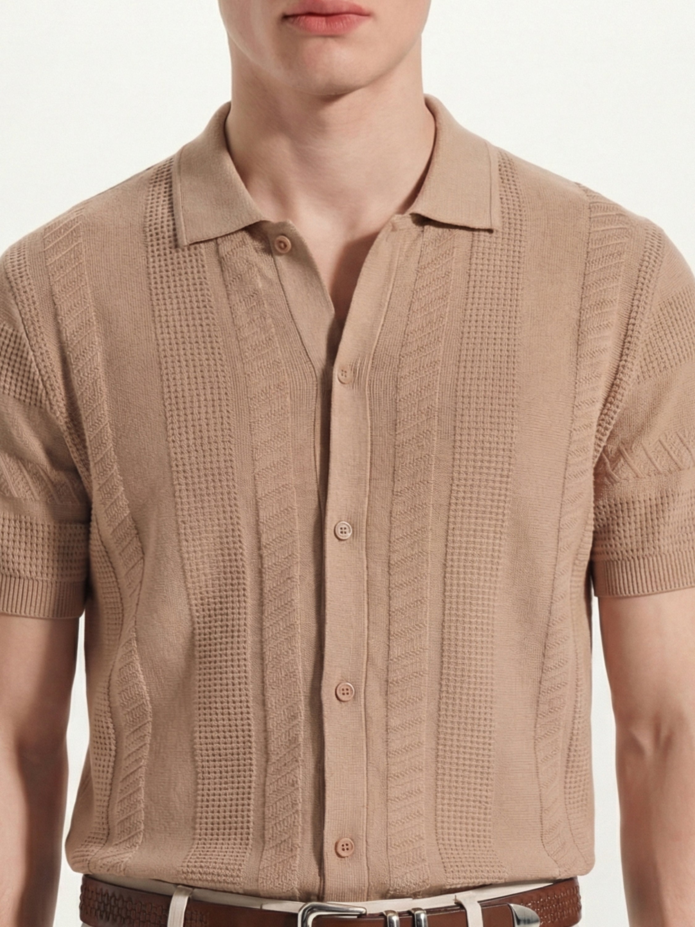 Highlander Men Tan Self Design Relaxed Fit Casual Shirt - Tan - Image 6