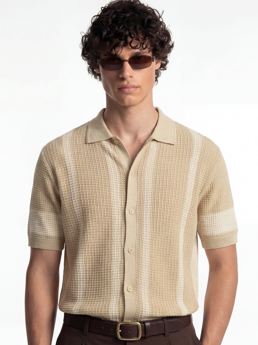 Highlander Men Beige Self Design Relaxed Fit Casual Shirt - Beige - Image 1