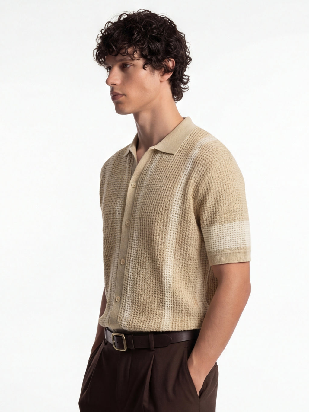 Highlander Men Beige Self Design Relaxed Fit Casual Shirt - Beige - Image 4