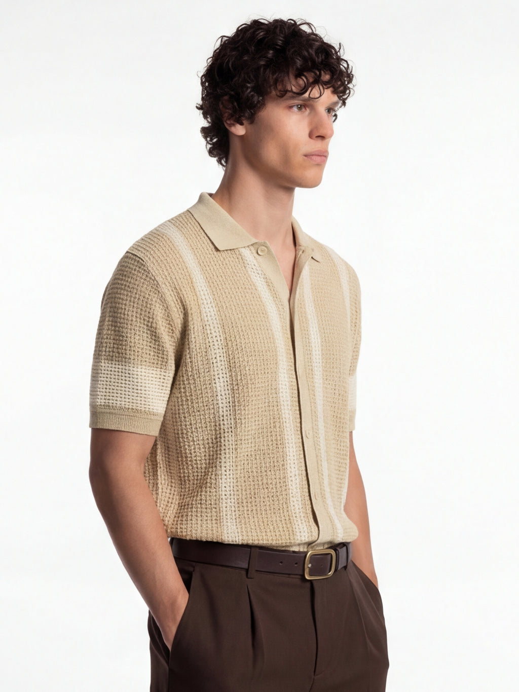 Highlander Men Beige Self Design Relaxed Fit Casual Shirt - Beige - Image 6