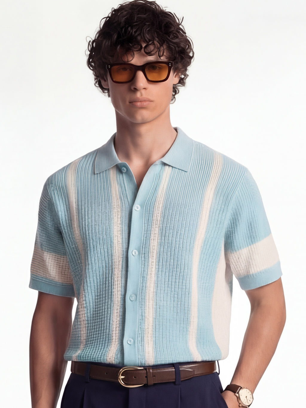 Highlander Men Blue Self Design Relaxed Fit Casual Shirt - Blue - Image 1