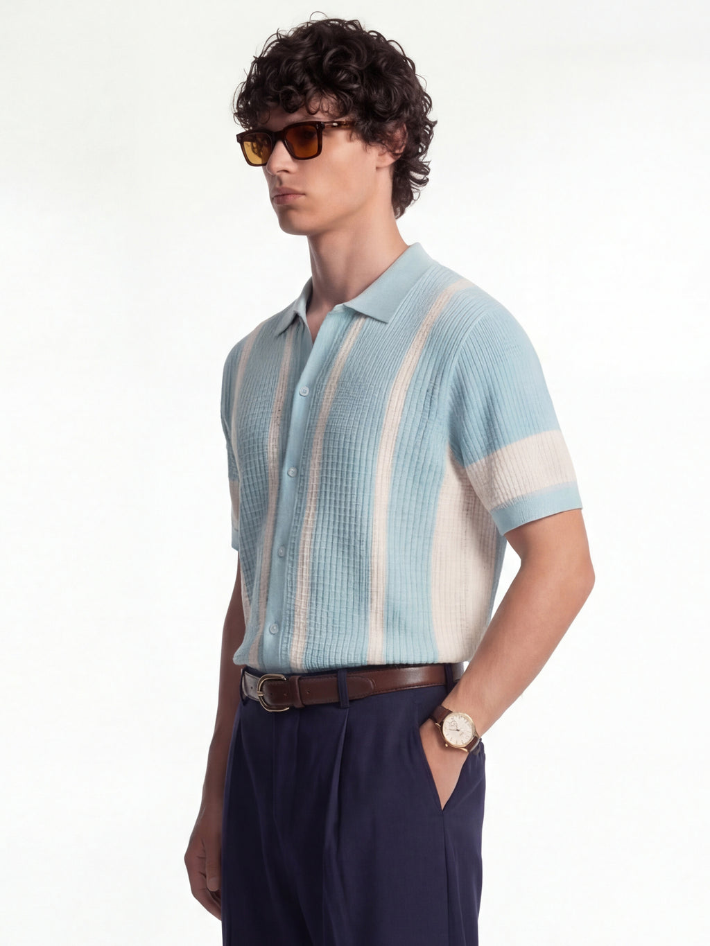 Highlander Men Blue Self Design Relaxed Fit Casual Shirt - Blue - Image 4