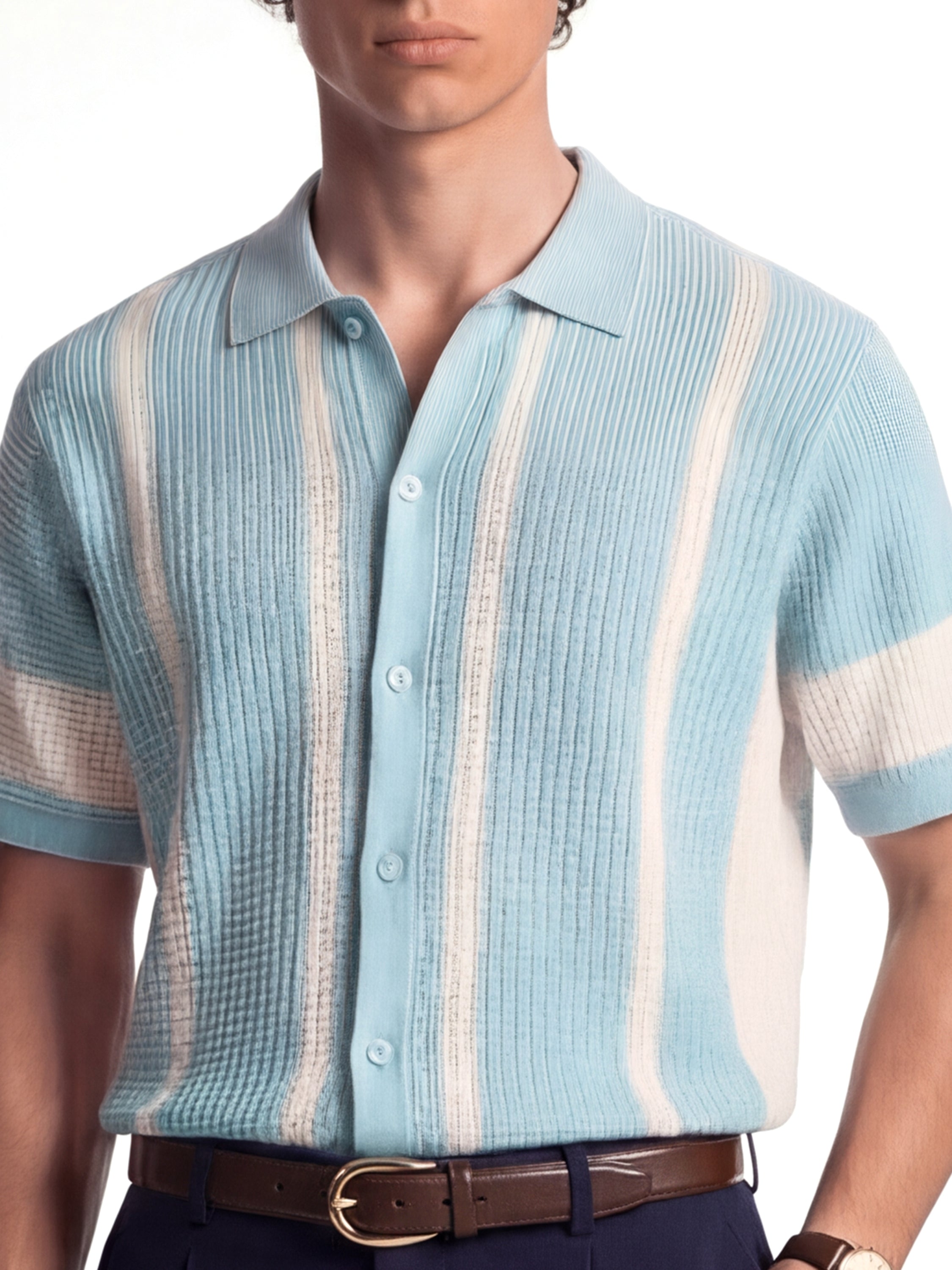 Highlander Men Blue Self Design Relaxed Fit Casual Shirt - Blue - Image 5