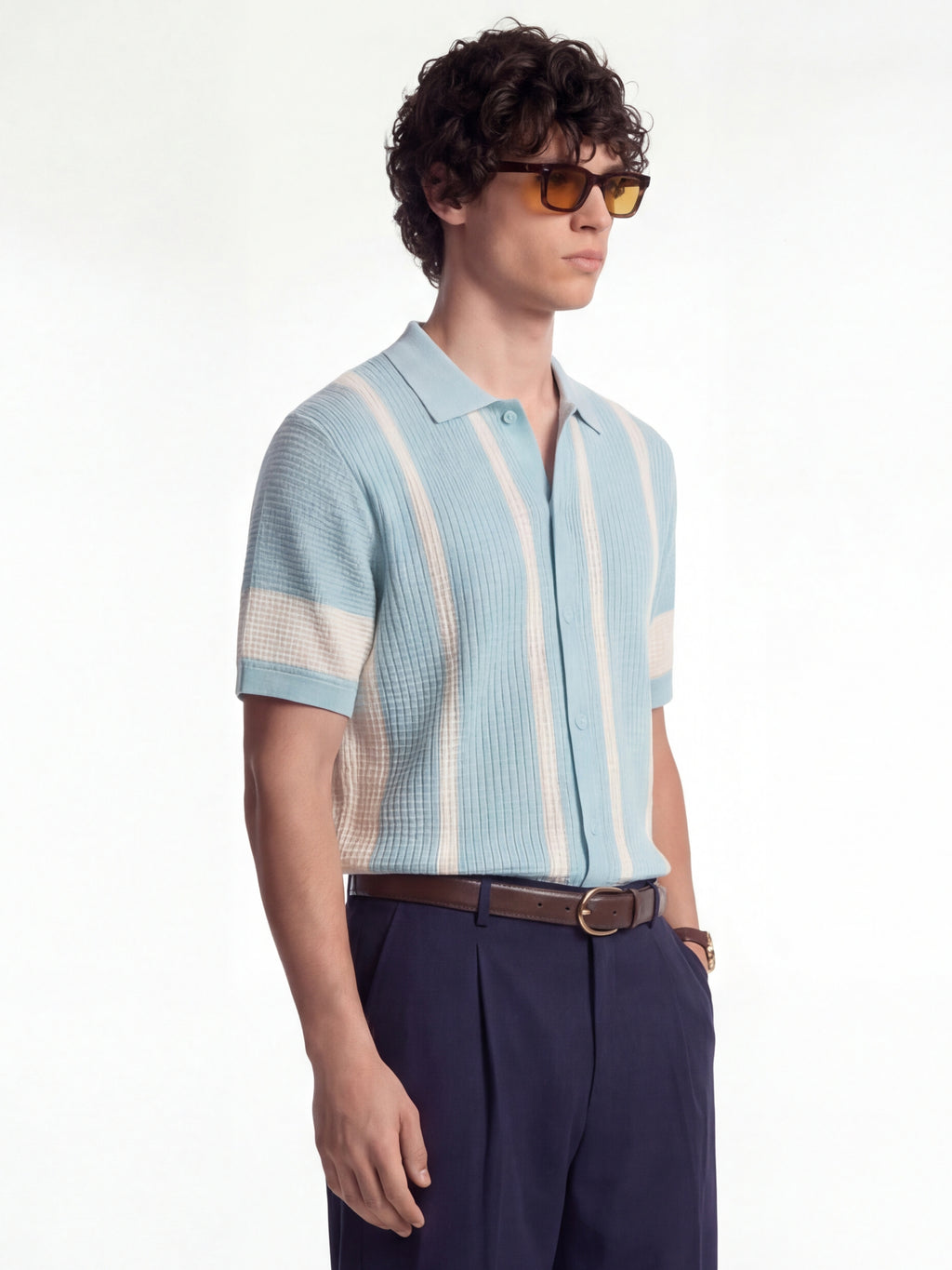 Highlander Men Blue Self Design Relaxed Fit Casual Shirt - Blue - Image 6