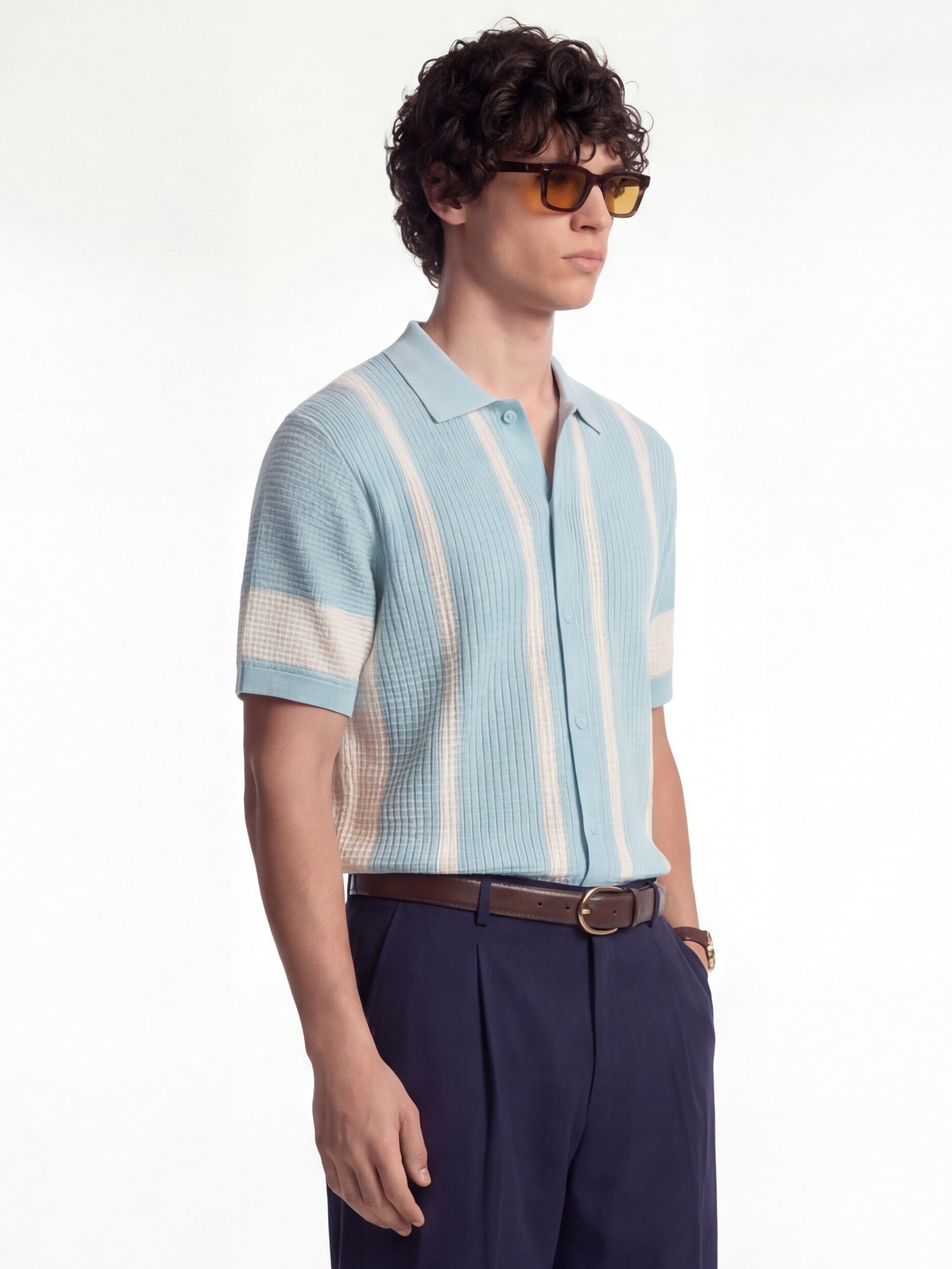 Highlander Men Blue Self Design Relaxed Fit Casual Shirt - Blue - Image 6