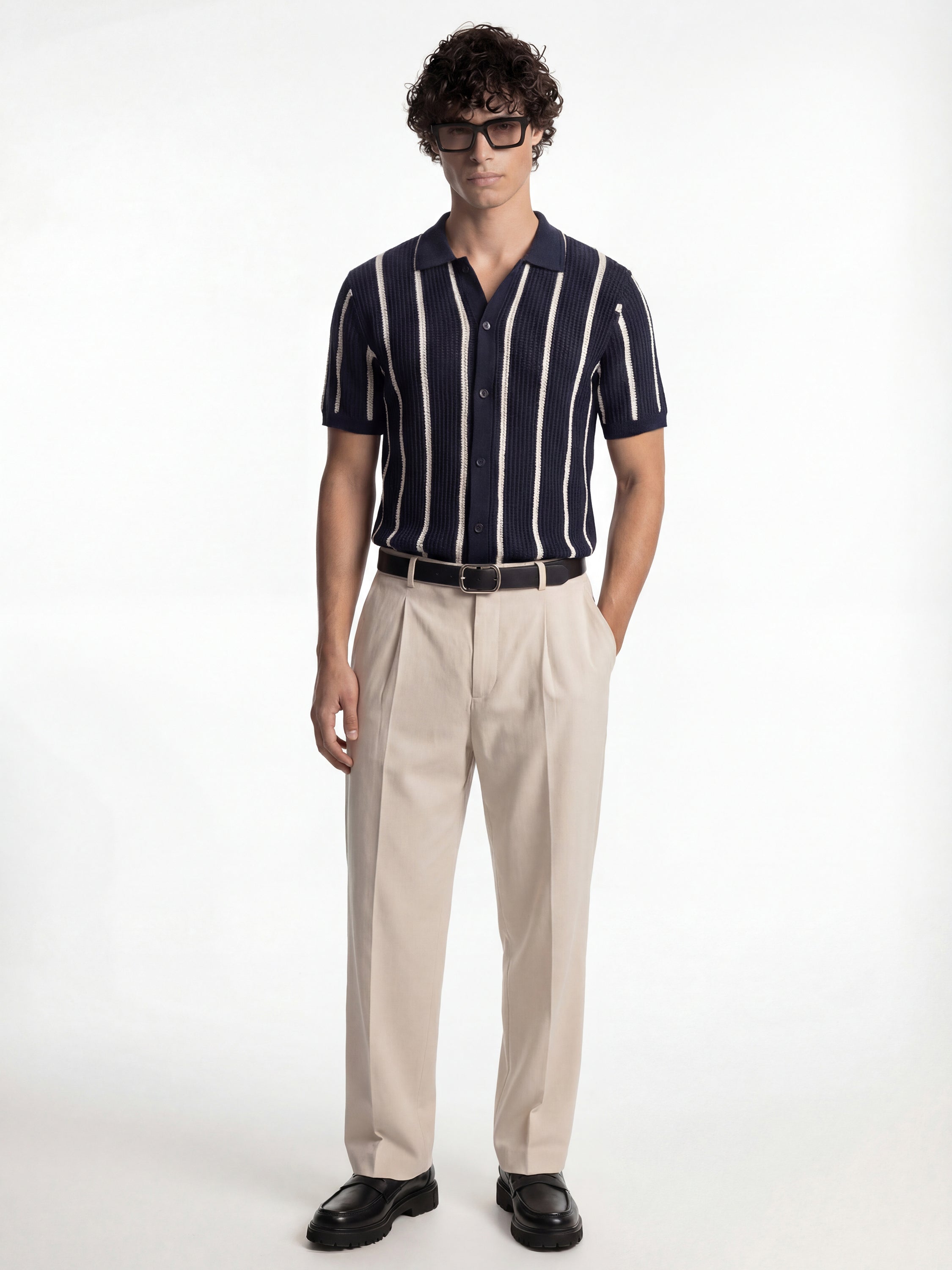 Highlander Men Navy Blue Self Design Relaxed Fit Casual Shirt - Navy Blue - Image 2
