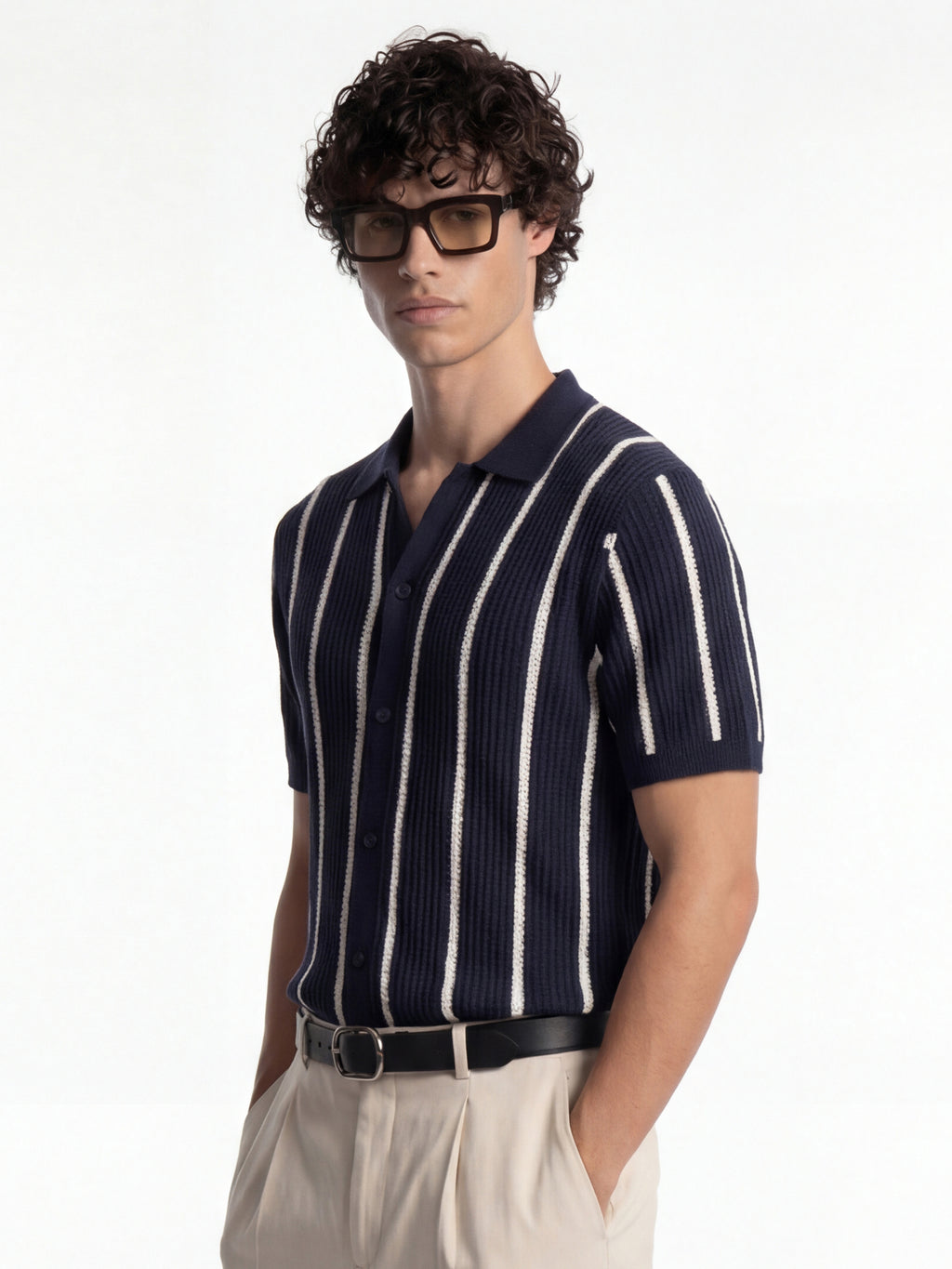 Highlander Men Navy Blue Self Design Relaxed Fit Casual Shirt - Navy Blue - Image 4