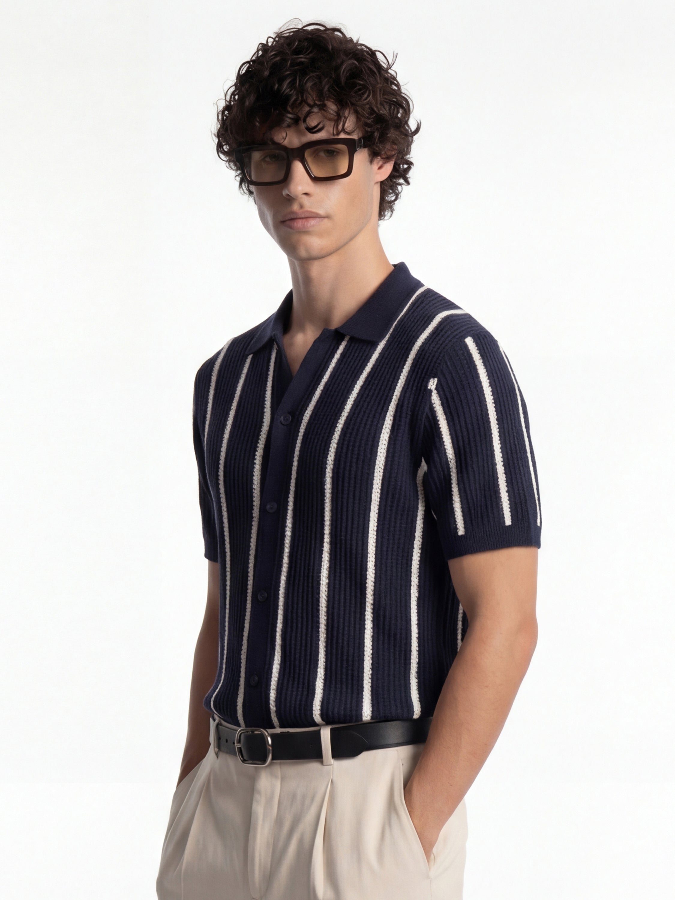 Highlander Men Navy Blue Self Design Relaxed Fit Casual Shirt - Navy Blue - Image 4