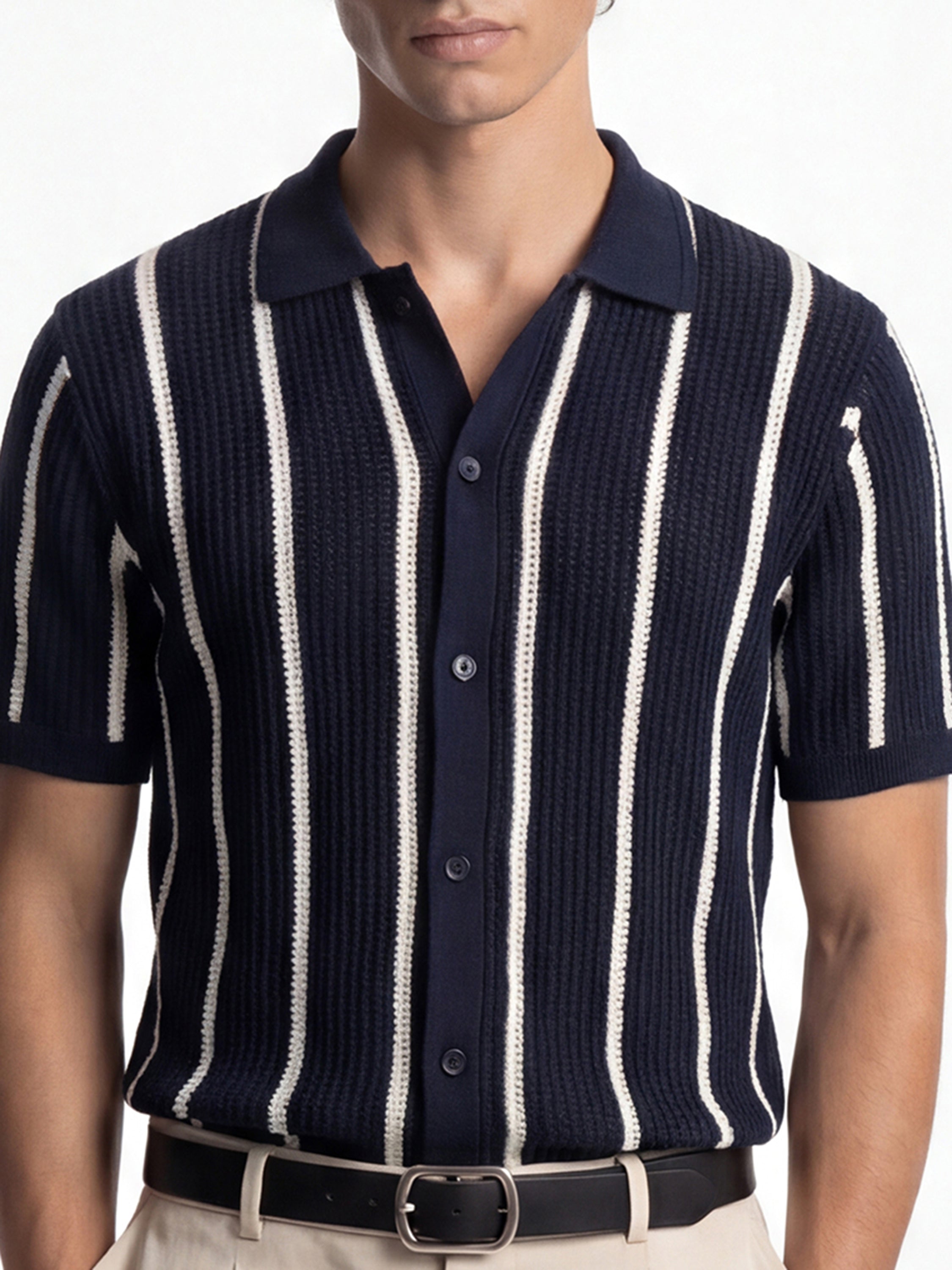 Highlander Men Navy Blue Self Design Relaxed Fit Casual Shirt - Navy Blue - Image 5