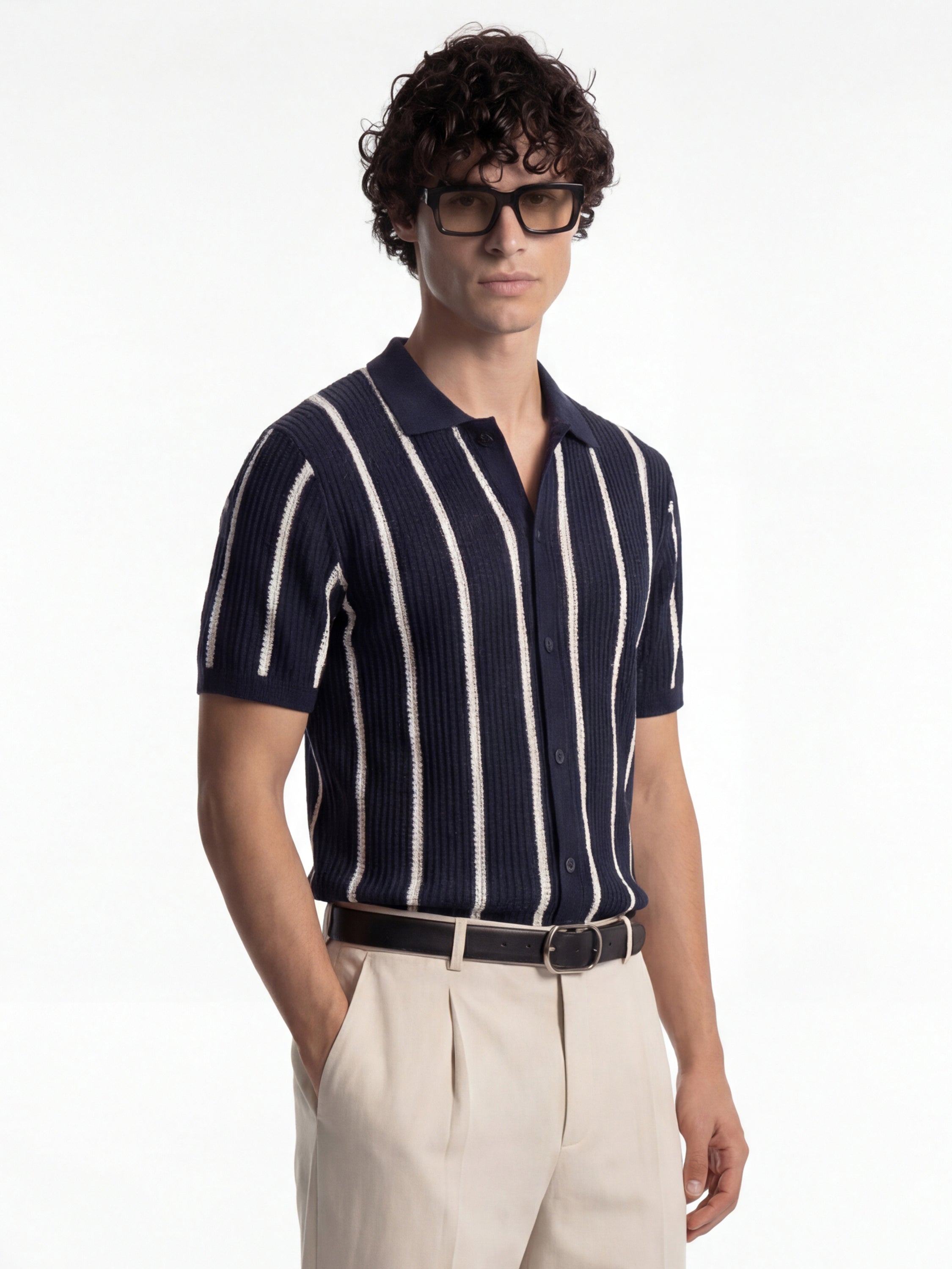 Highlander Men Navy Blue Self Design Relaxed Fit Casual Shirt - Navy Blue - Image 6