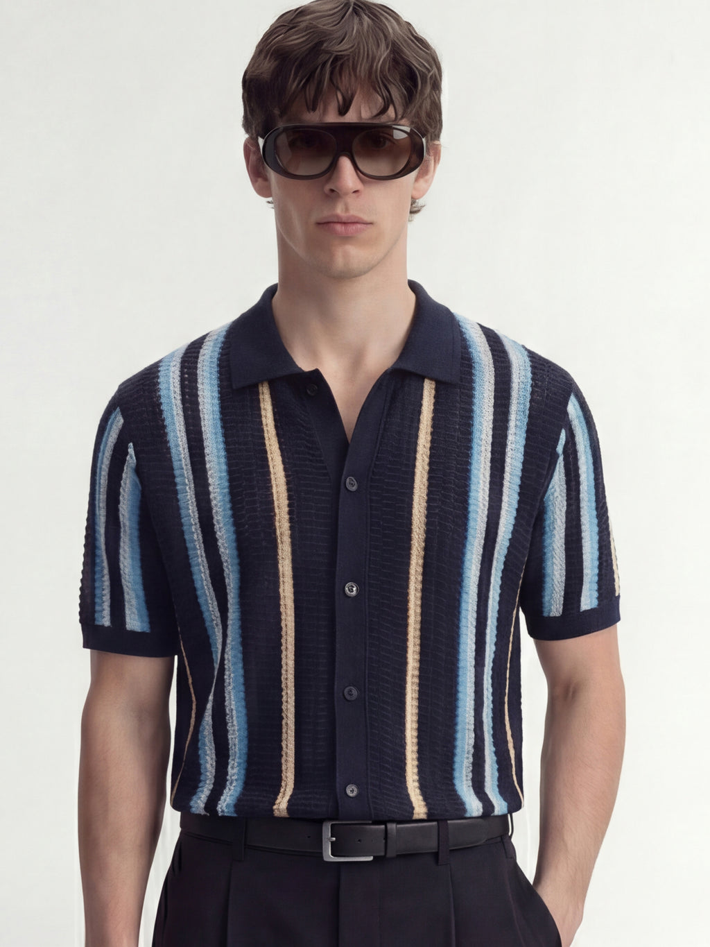 Highlander Men Navy Blue Self Design Relaxed Fit Casual Shirt - Navy Blue - Image 1