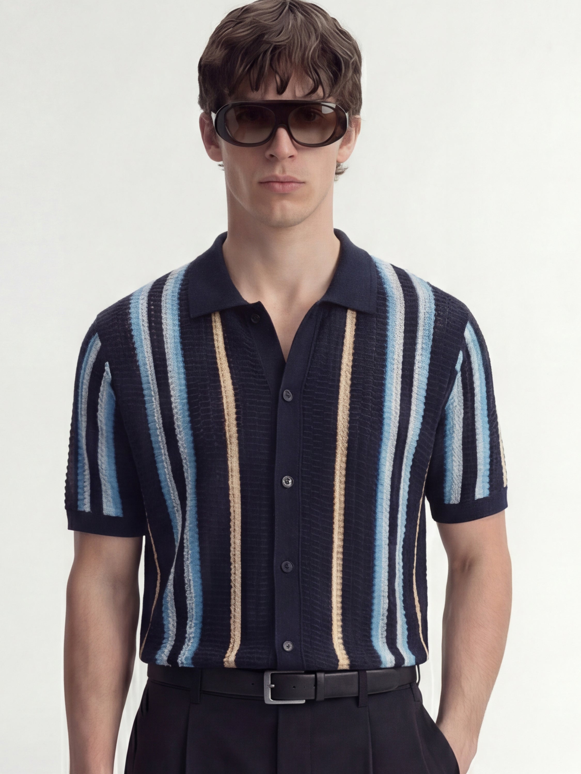 Highlander Men Navy Blue Self Design Relaxed Fit Casual Shirt - Navy Blue - Image 1