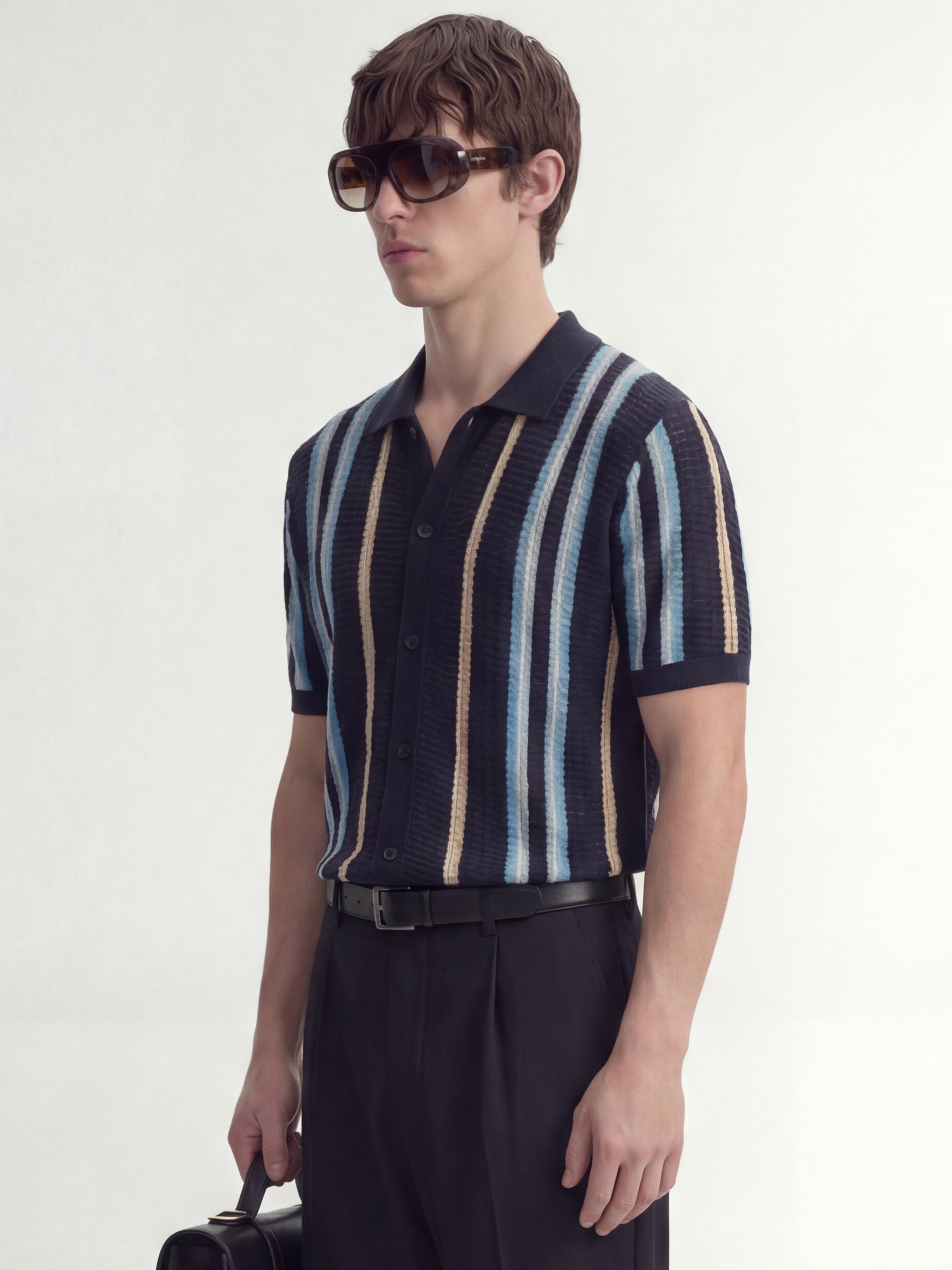 Highlander Men Navy Blue Self Design Relaxed Fit Casual Shirt - Navy Blue - Image 4